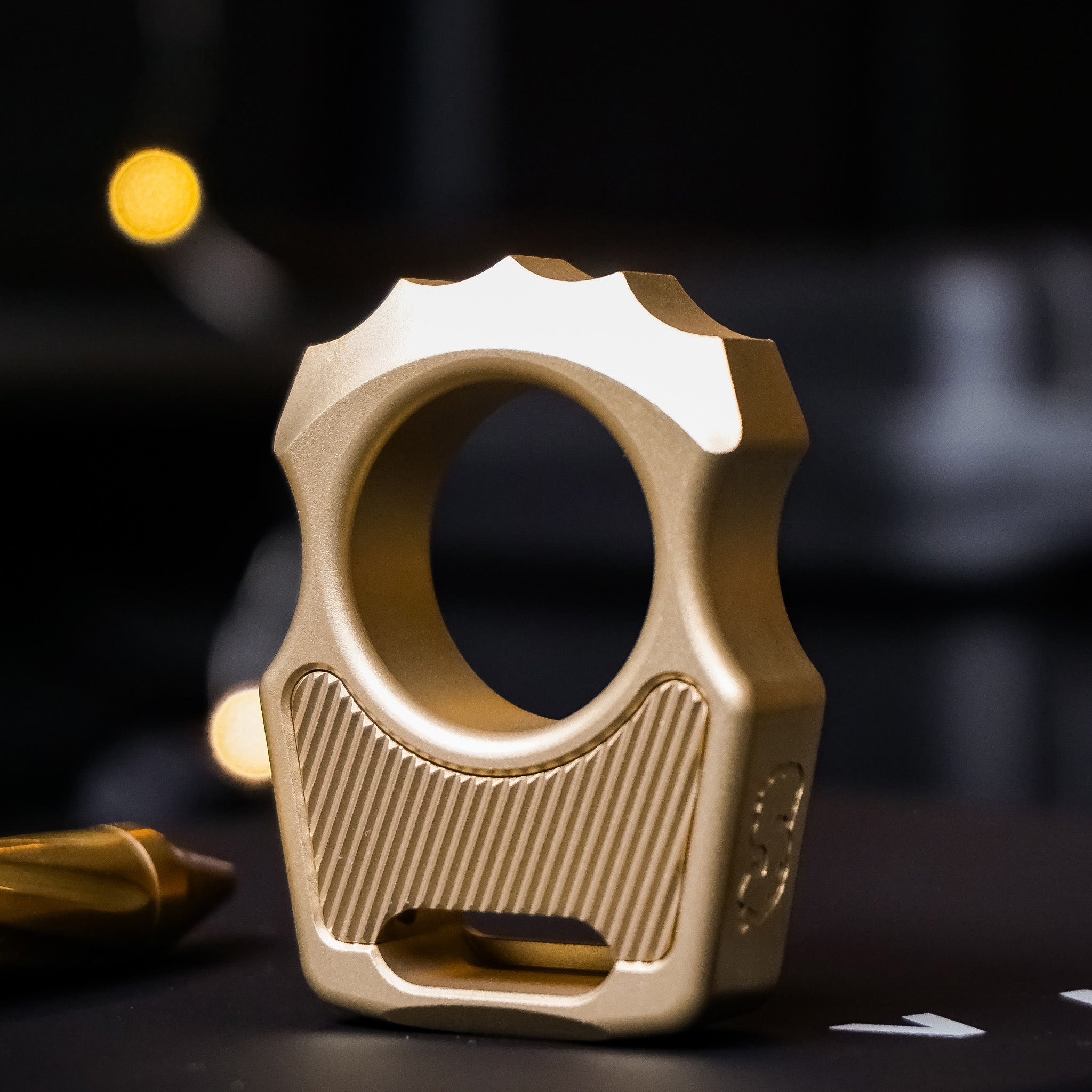 Set of Brass Swampy Alligator EDC Keychain & Replaceable Brass Diagonal Lines Pattern Inlay