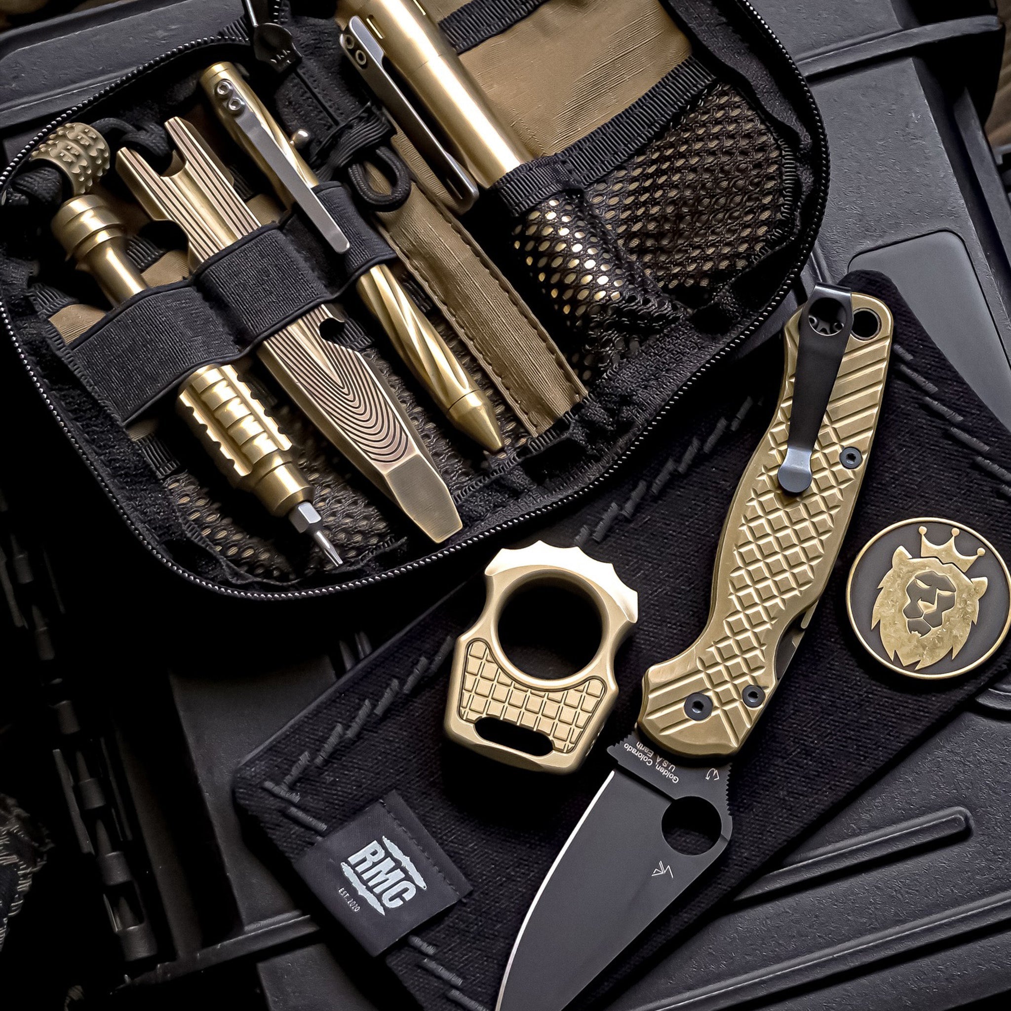 Set of Brass Fidget Keychain Swampy Alligator & Replaceable Brass Frag Pattern Inlay