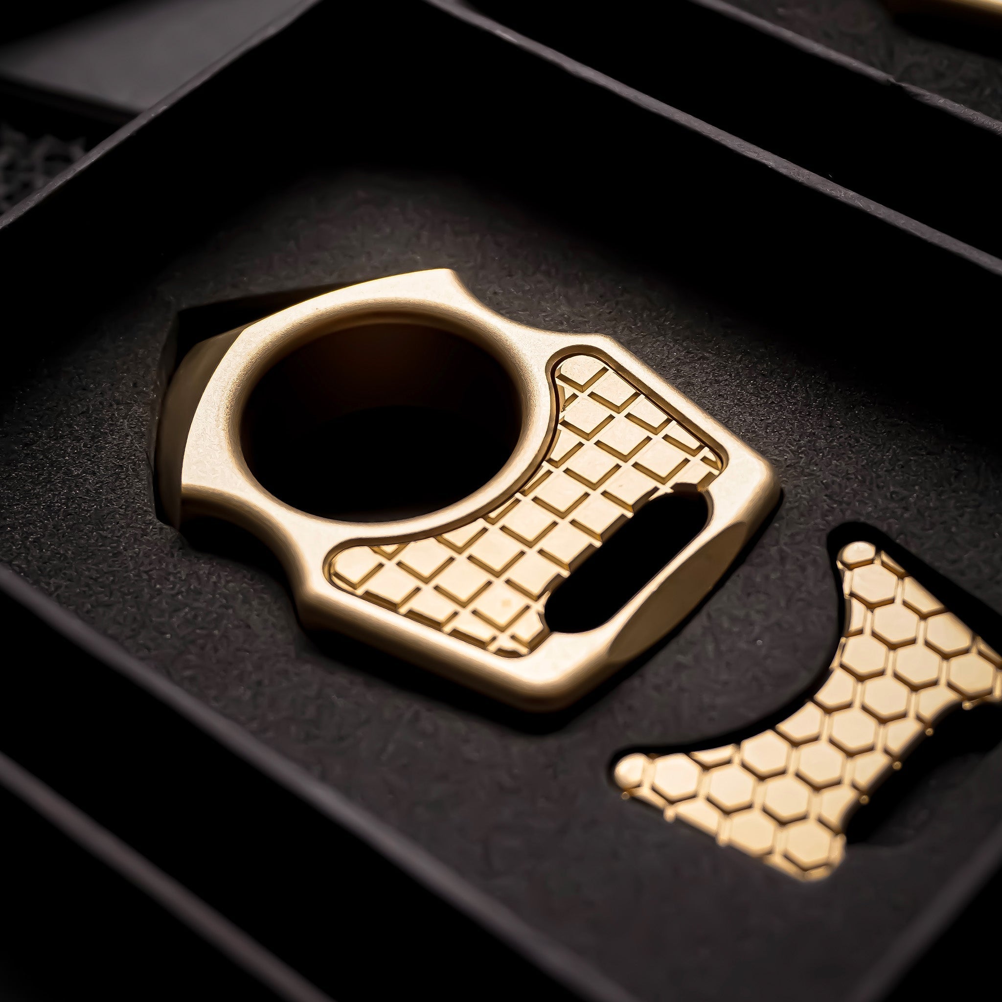 Set of Swampy Shark Brass EDC Keychain Bottle Opener & Replaceable Frag Pattern Inlay