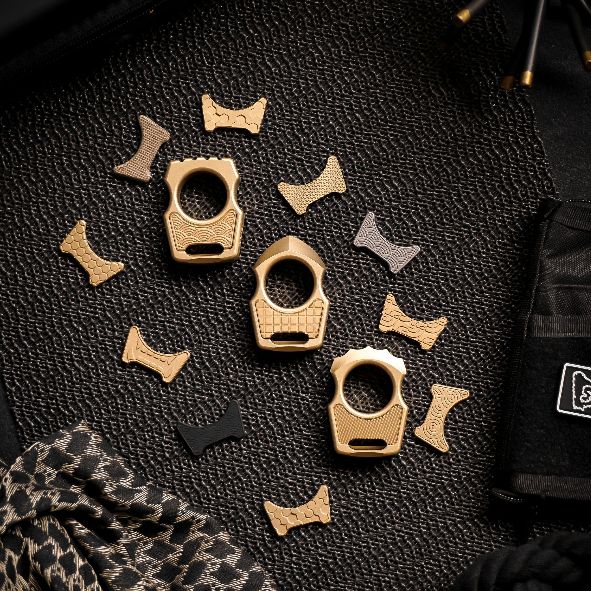 Set of Swampy Shark Brass EDC Keychain Bottle Opener & Replaceable Frag Pattern Inlay