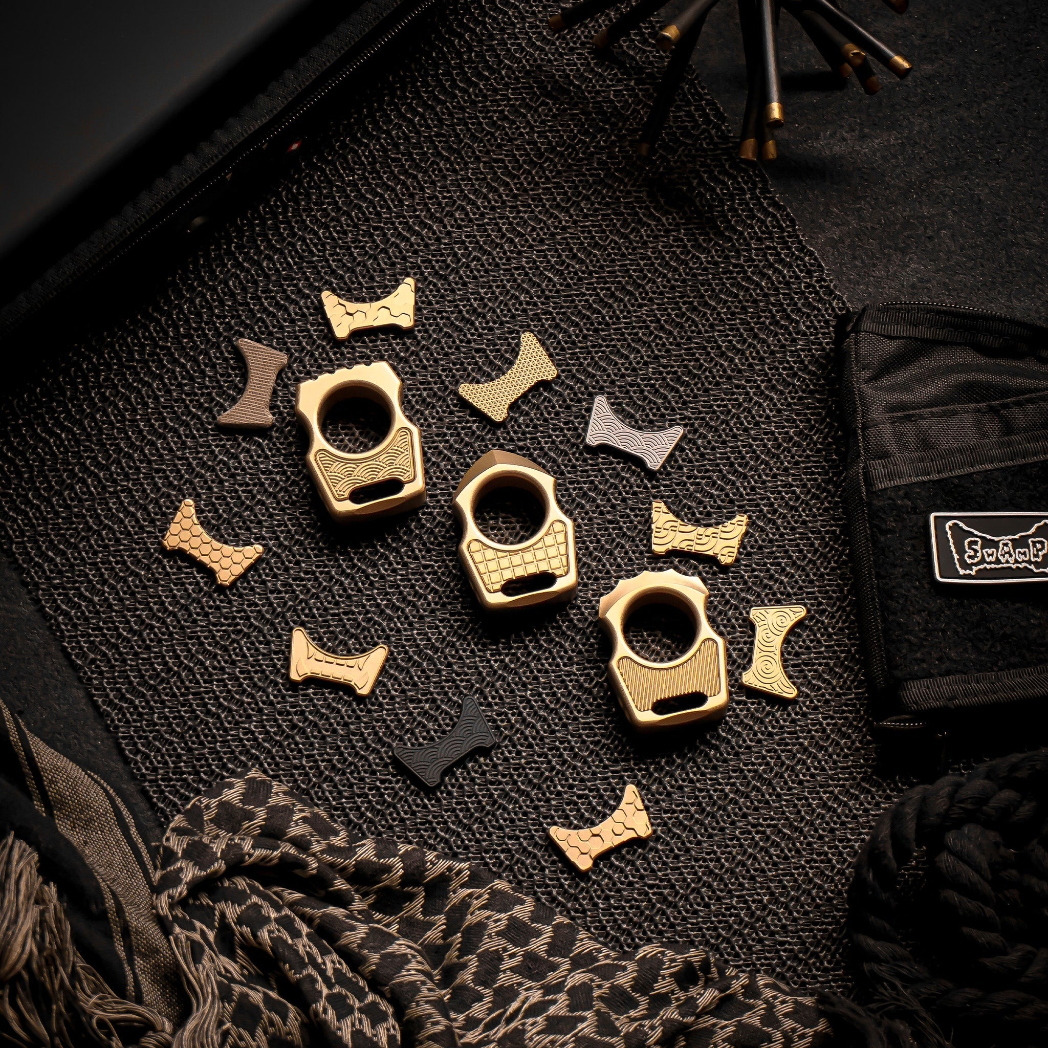 Set of Brass Bottle Opener Keychain Swampy Whale & Brass Inlay Seigaiha