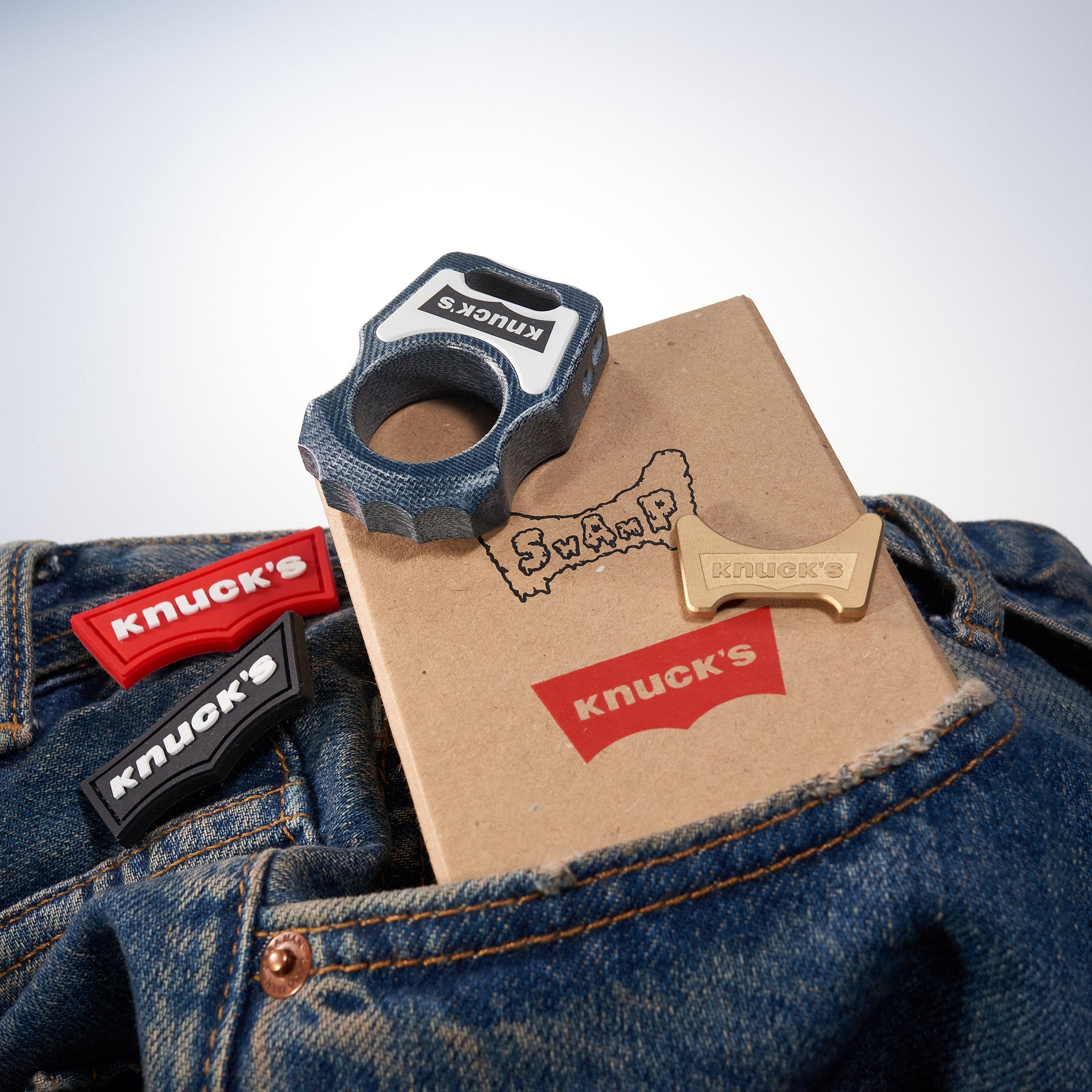 Denim Micarta EDC Keychain Swampy Alligator