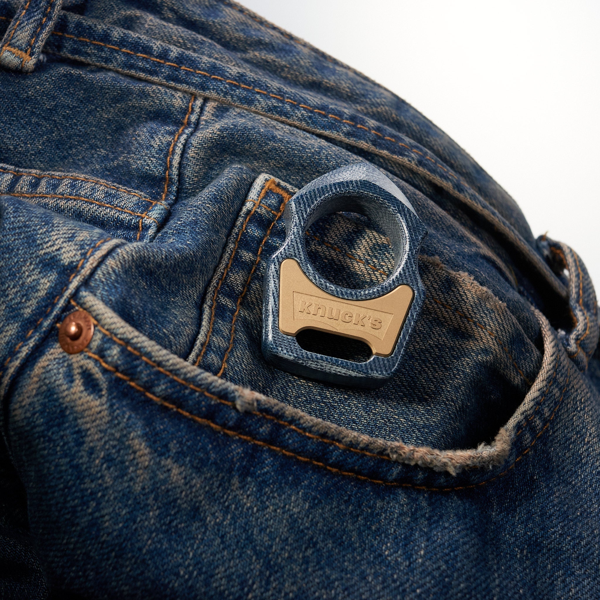 Denim Micarta EDC Keychain Swampy Shark