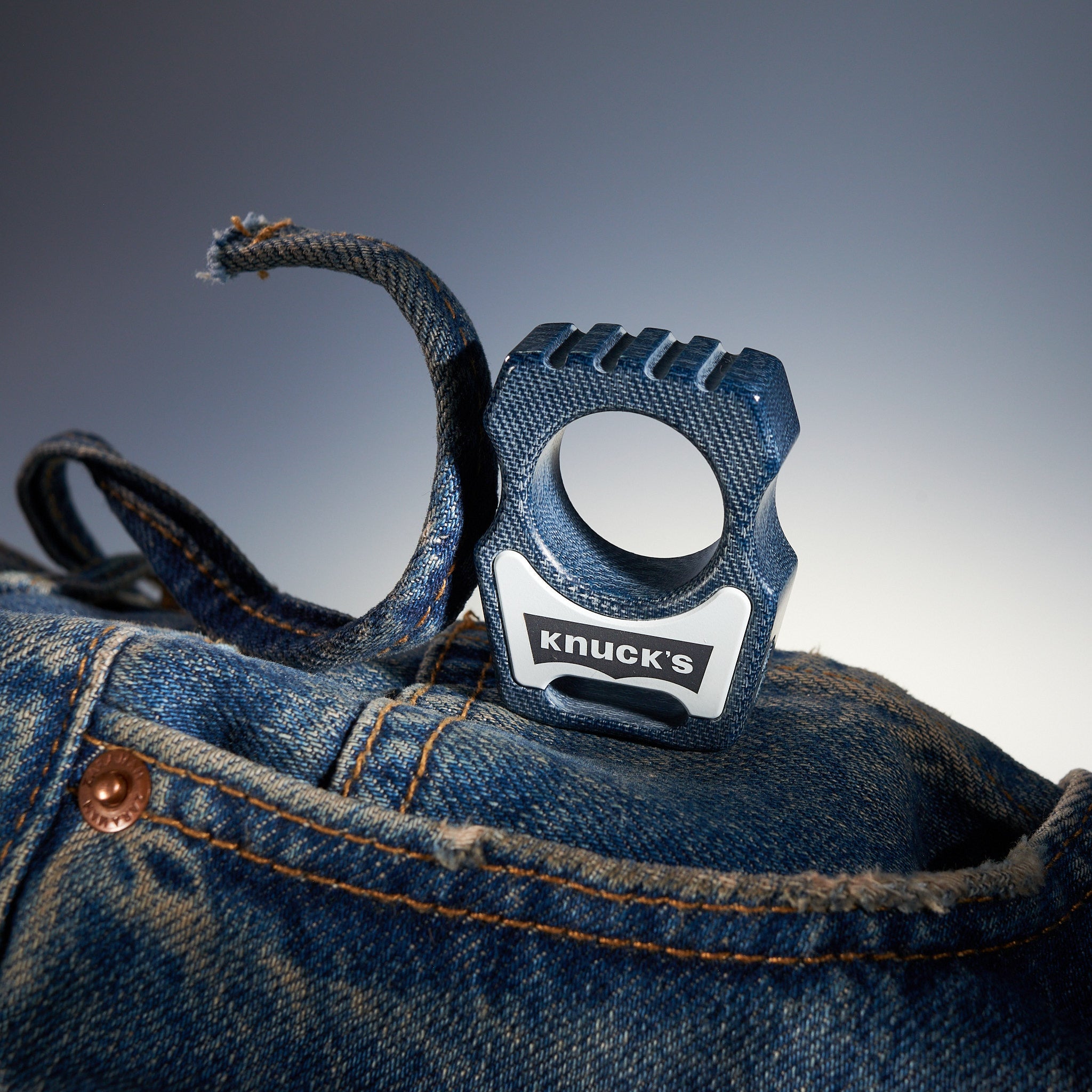 Denim Micarta EDC Keychain Swampy Whale