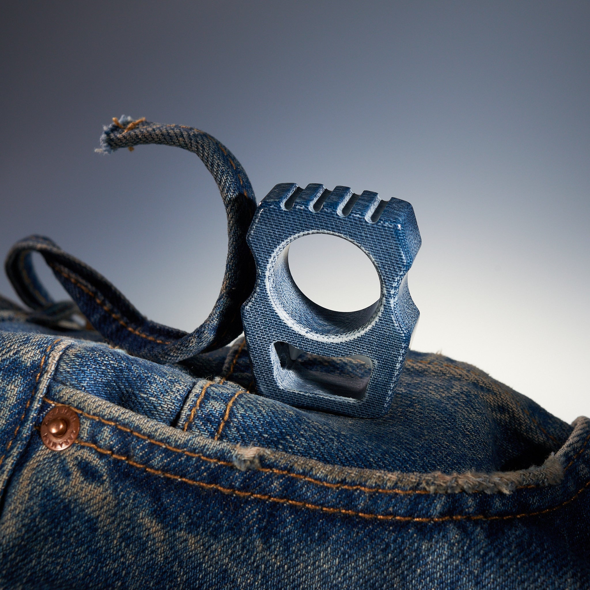 Denim Micarta EDC Keychain Swampy Whale