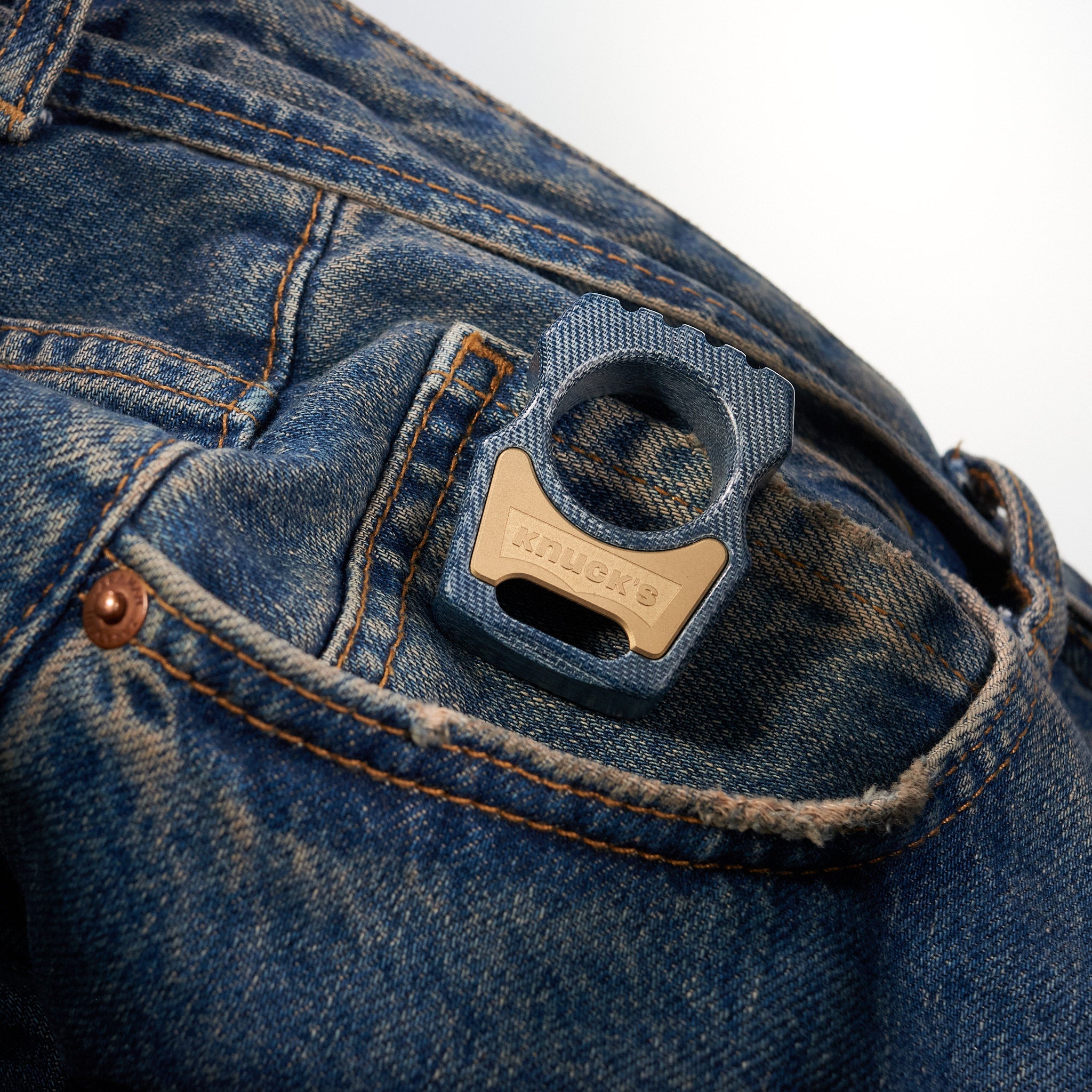 Denim Micarta EDC Keychain Swampy Whale