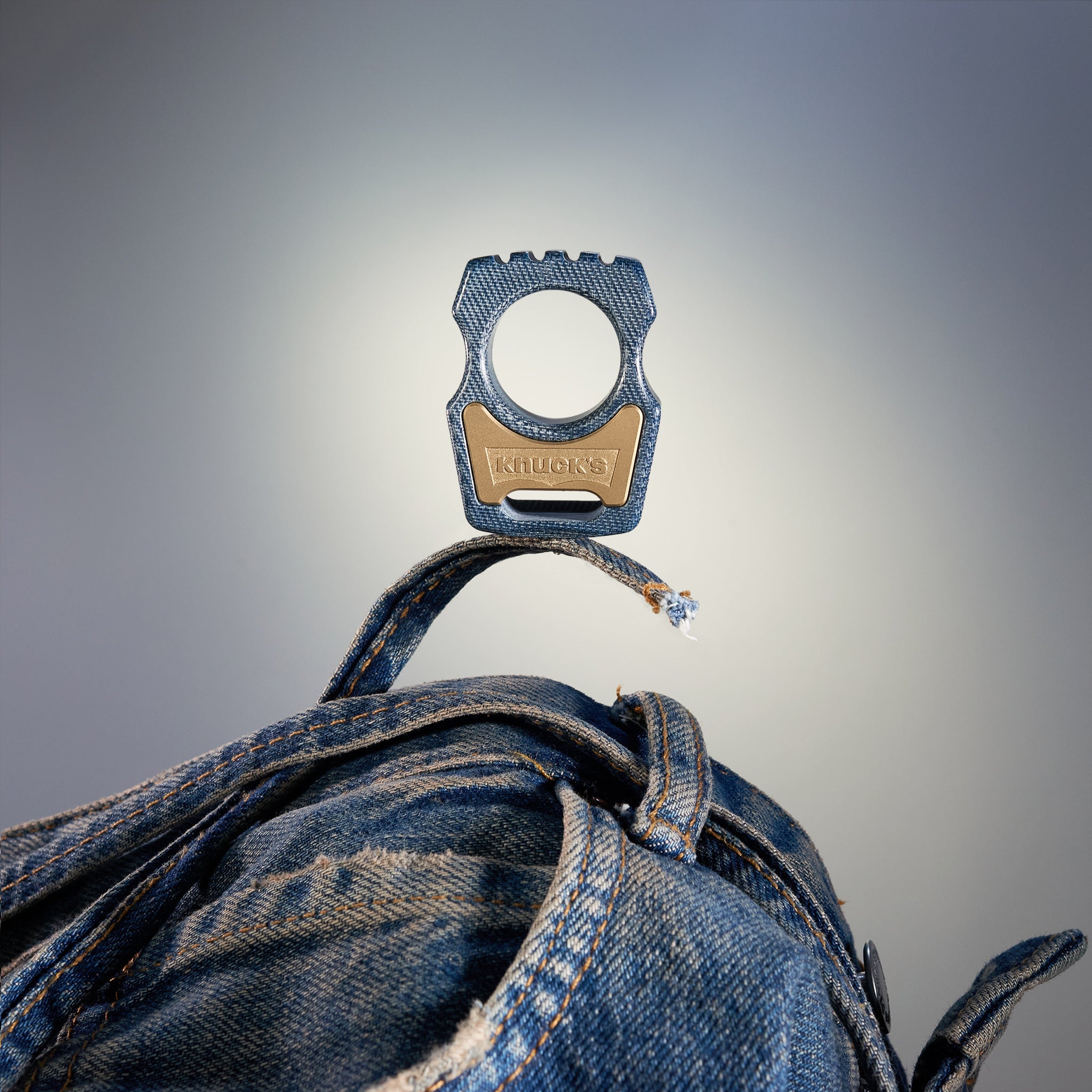 Denim Micarta EDC Keychain Swampy Whale