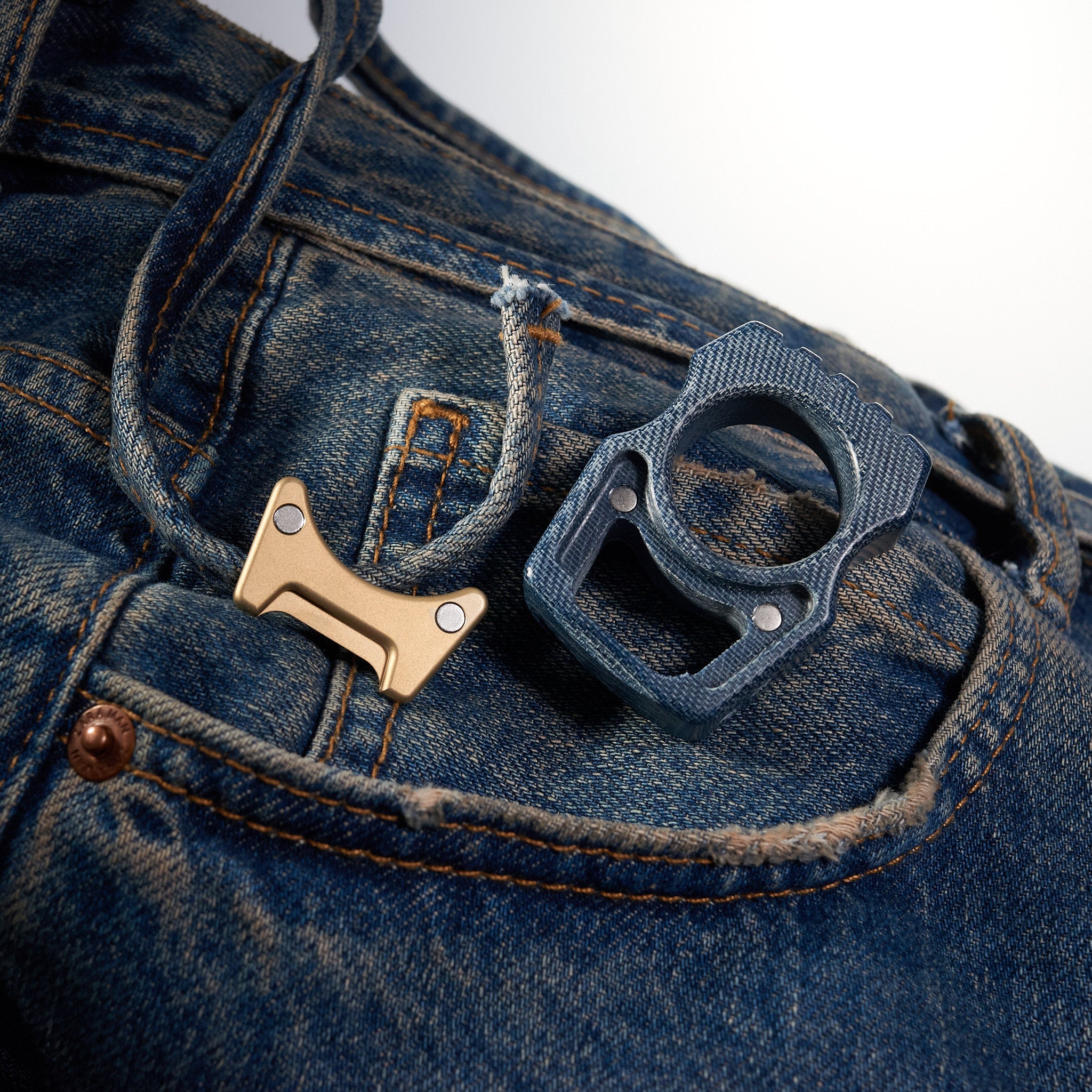 Denim Micarta EDC Keychain Swampy Whale