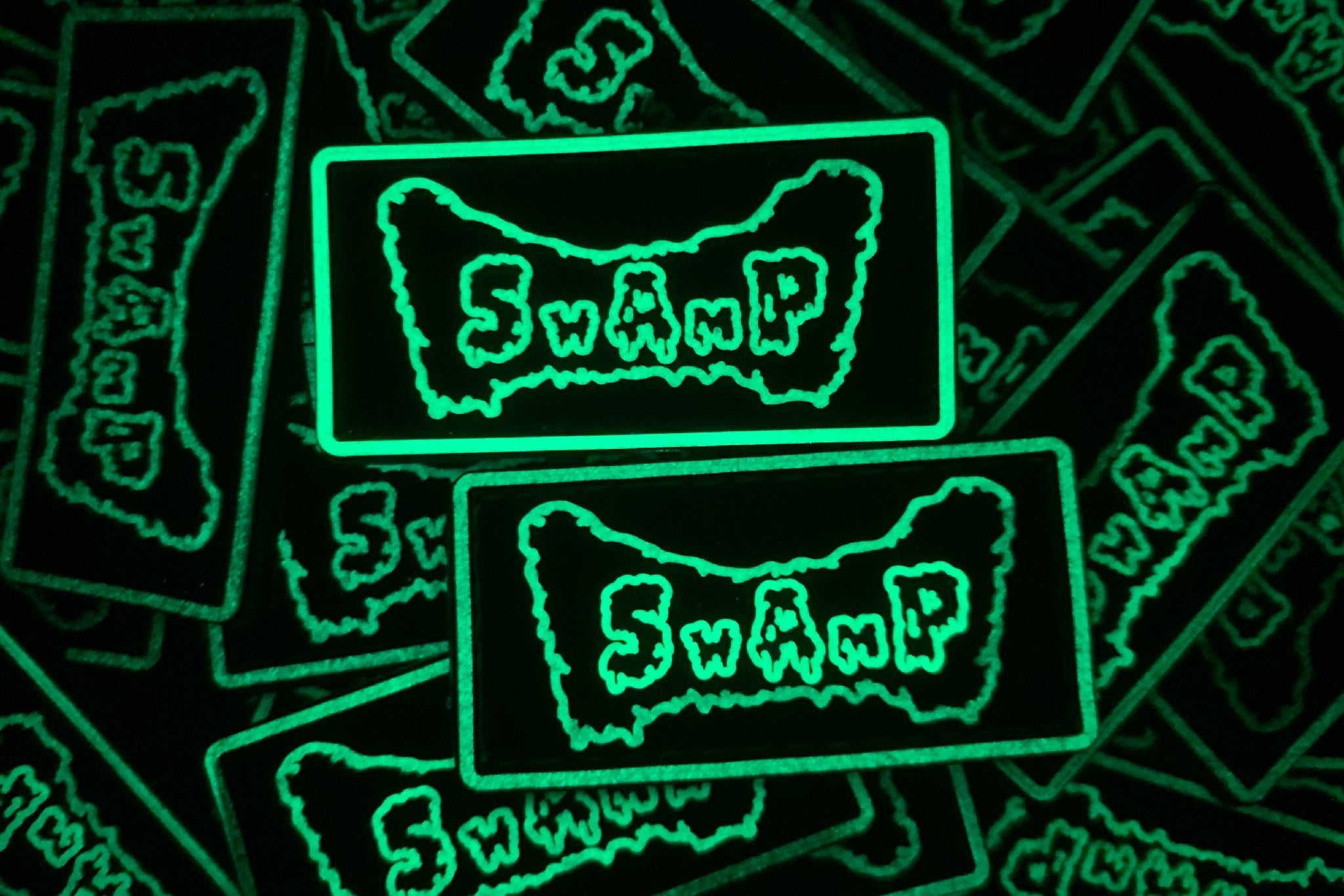 PVC Velcro Patch SWAMP — Black & White Glow in the Dark (2 pcs)