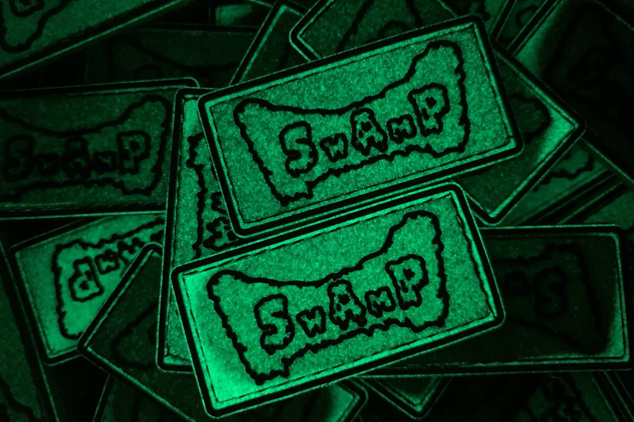 PVC Velcro Patch SWAMP White and Black Glow in the Dark 2 pcs.