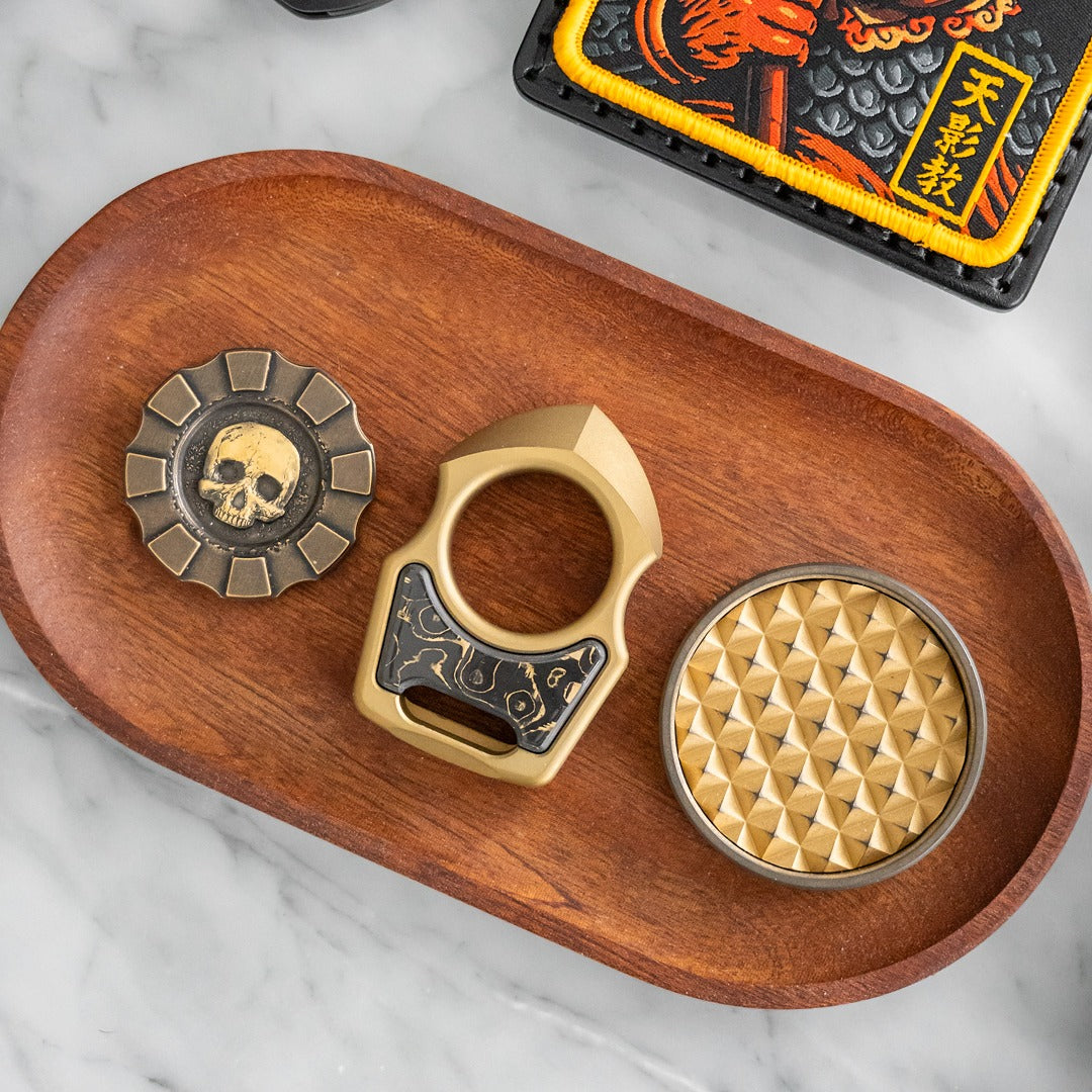 Set of Brass Custom Keychain Swampy Shark & Replaceable Carbon Fiber Gold Camo Inlay