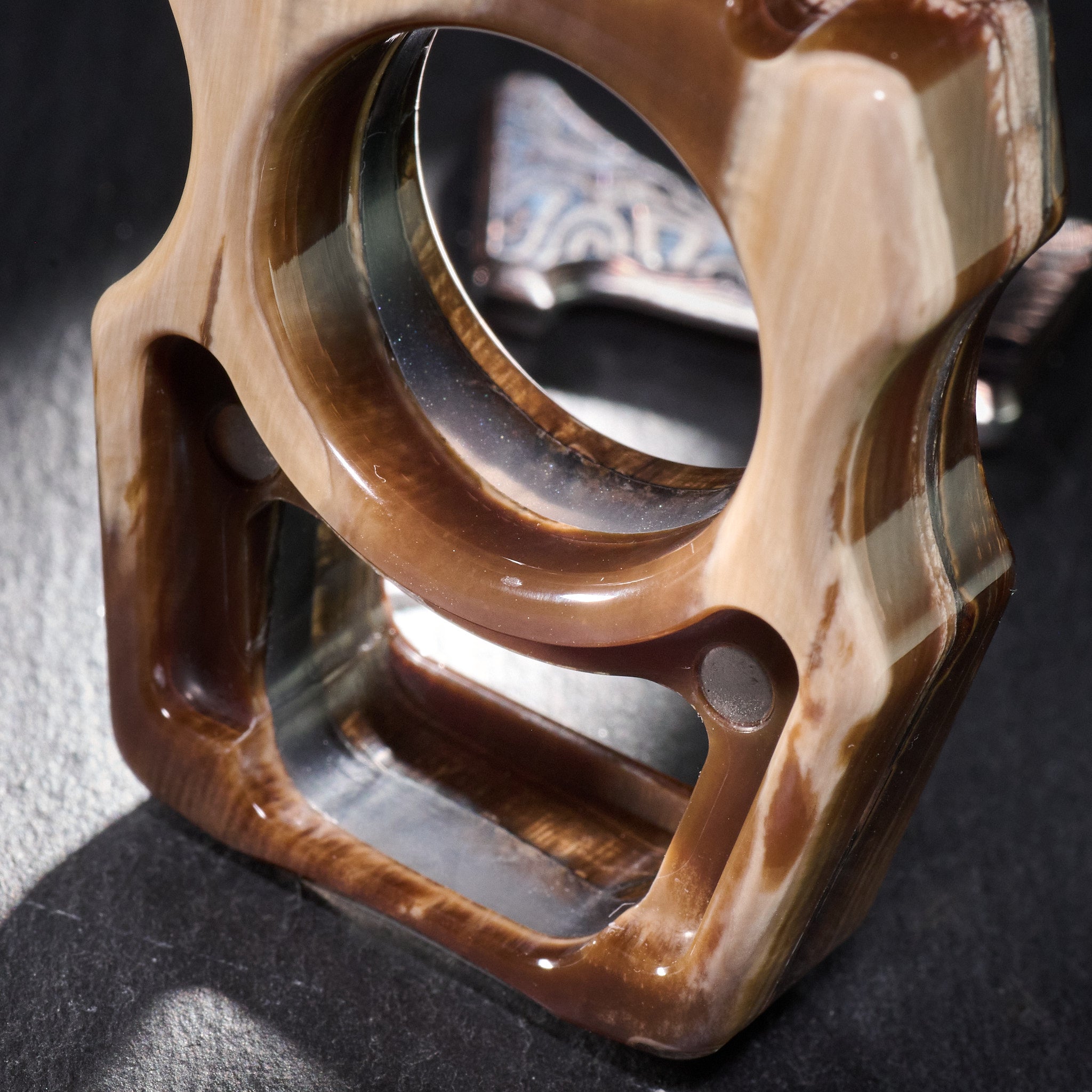 Swampy Whale Keychain — Stabilized Anancus Tusk & CopperMai Damascus Raindrop Inlay