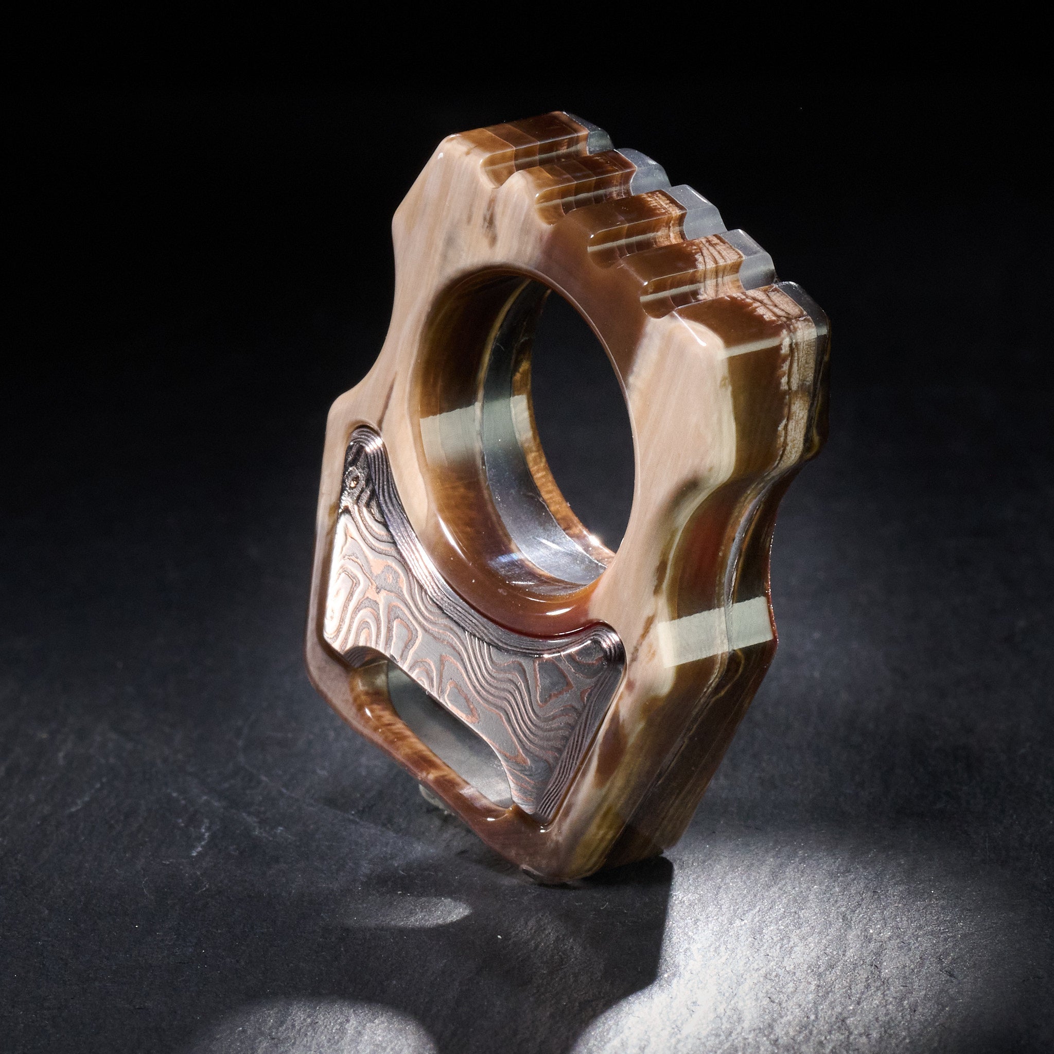 Swampy Whale Keychain — Stabilized Anancus Tusk & CopperMai Damascus Raindrop Inlay