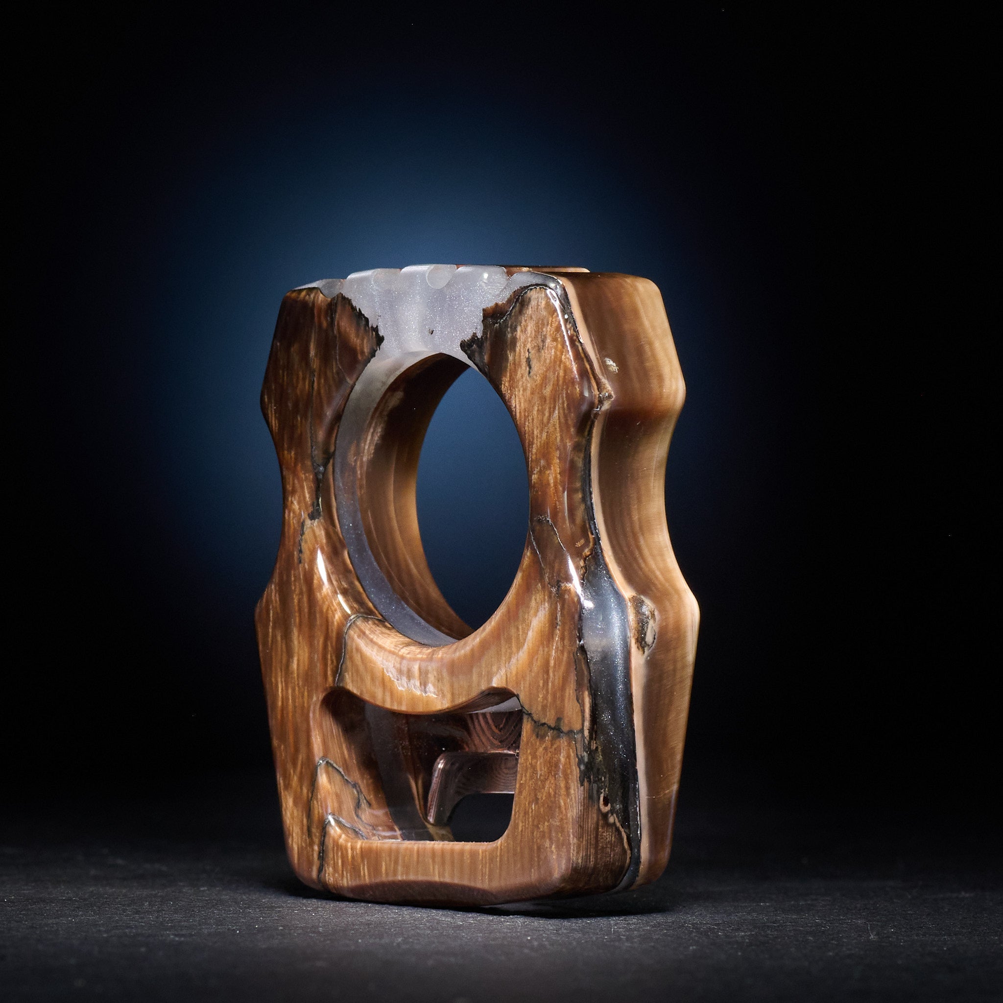 Swampy Whale Keychain — Stabilized Anancus Tusk & CopperMai Damascus Raindrop Inlay