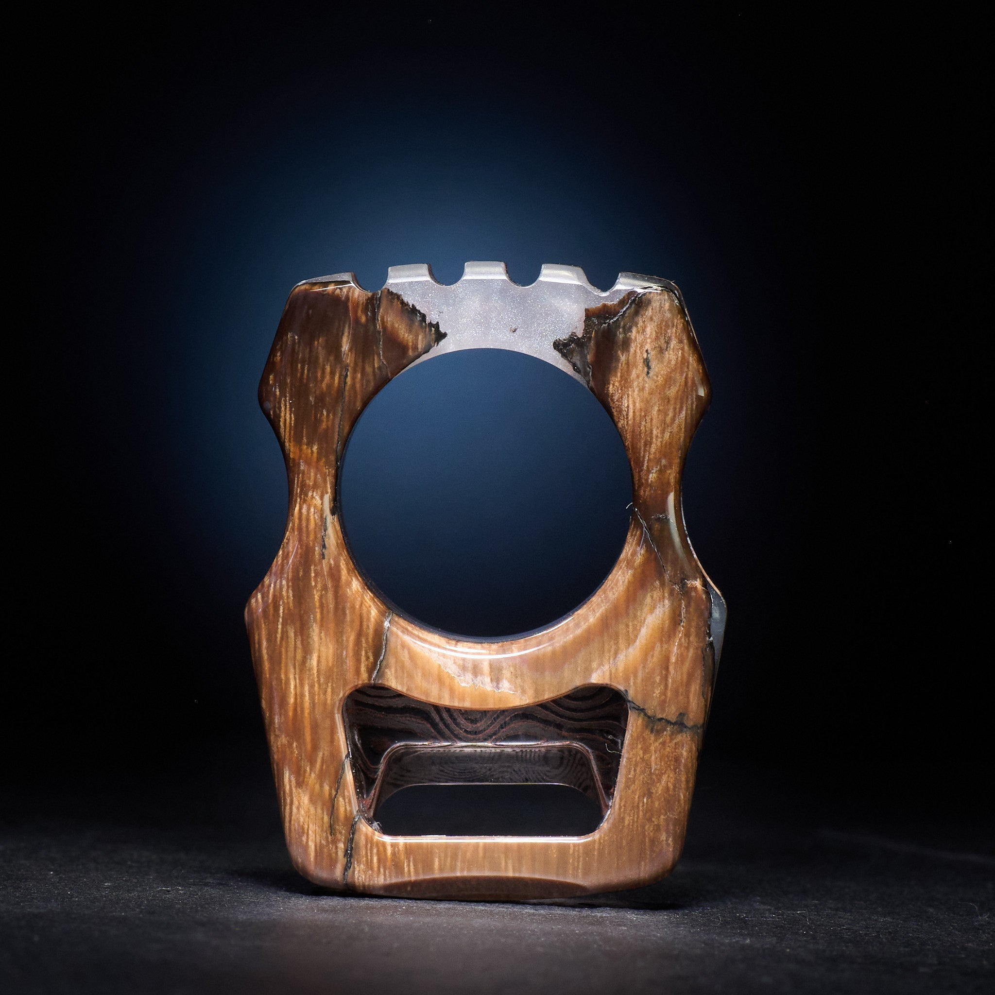 Swampy Whale Keychain — Stabilized Anancus Tusk & CopperMai Damascus Raindrop Inlay