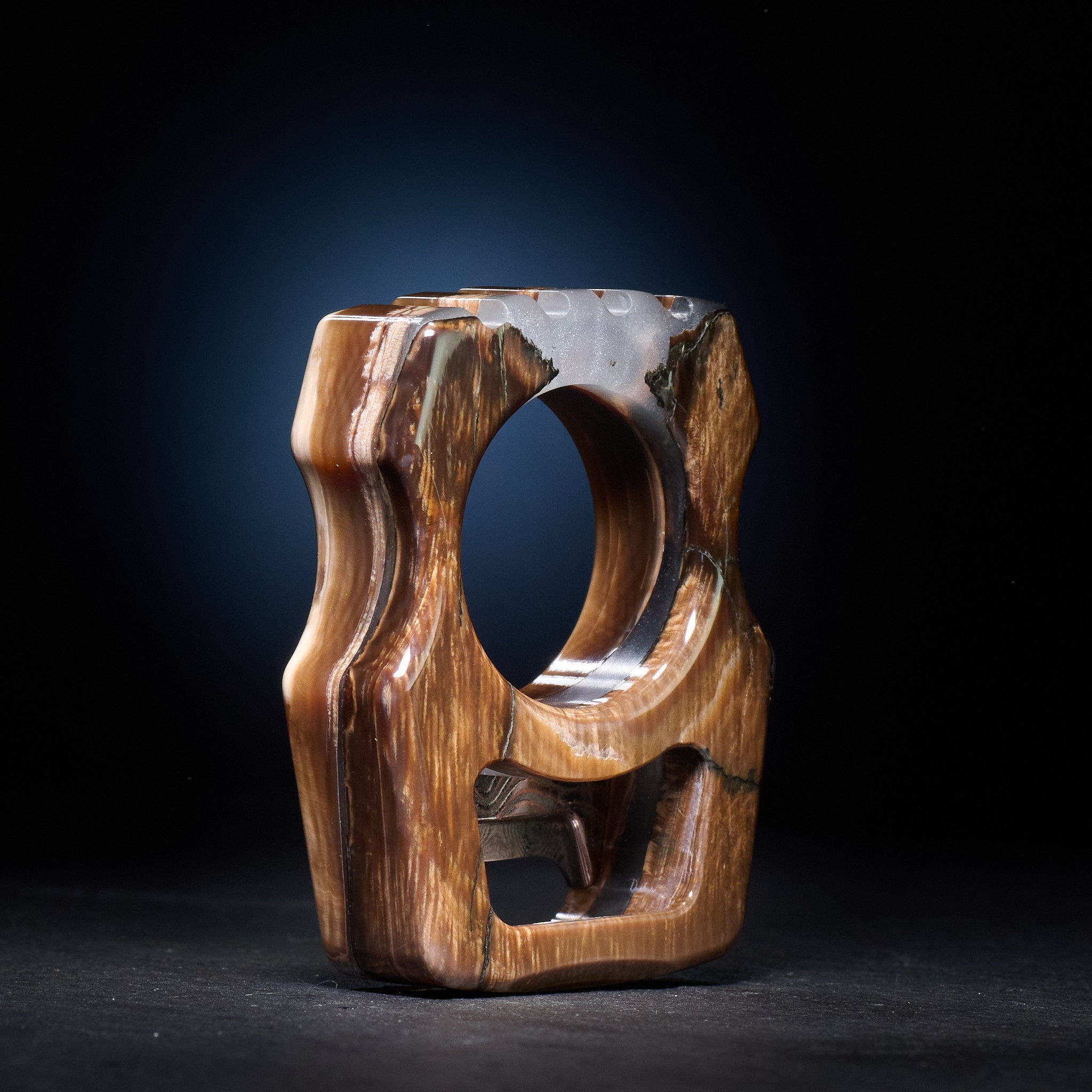 Swampy Whale Keychain — Stabilized Anancus Tusk & CopperMai Damascus Raindrop Inlay