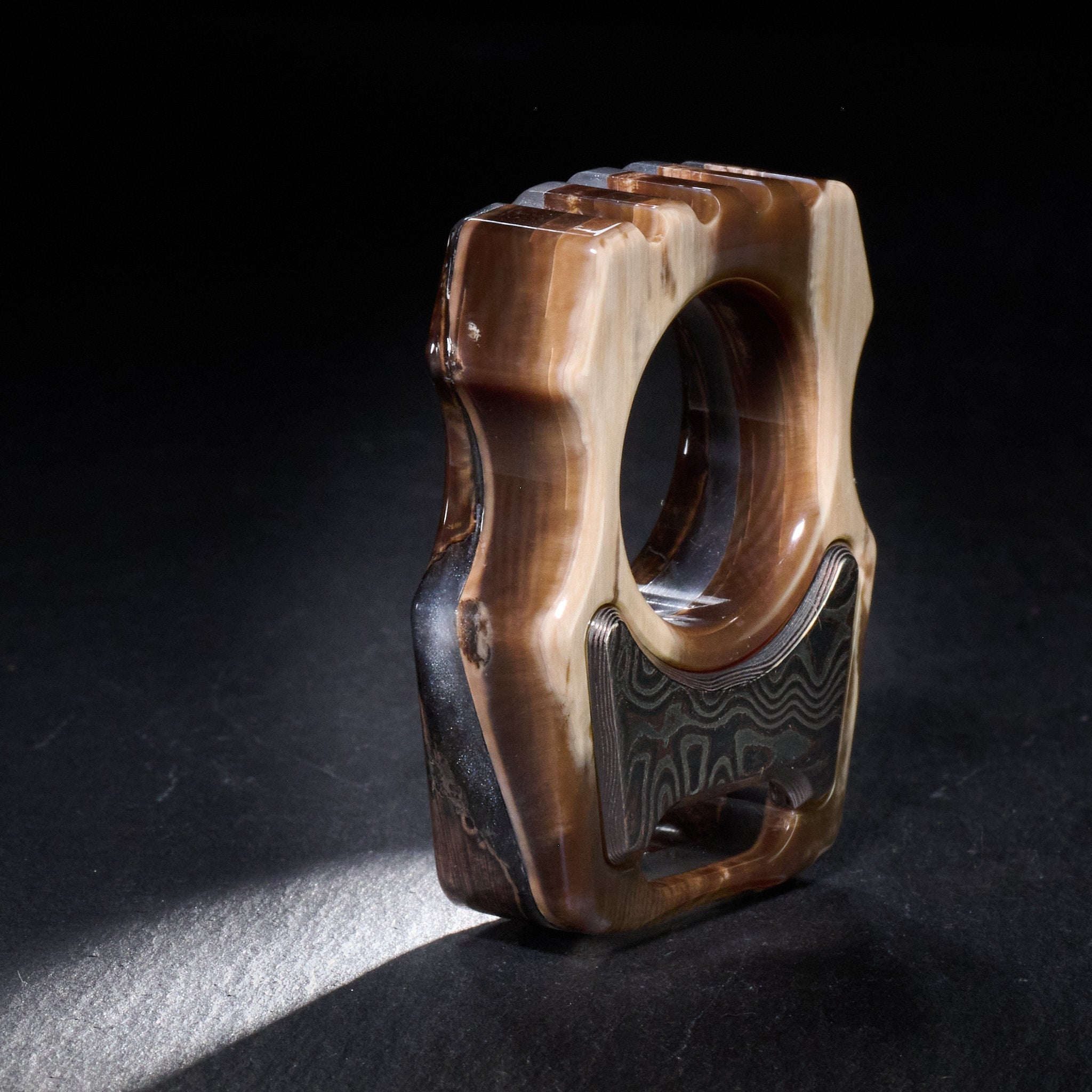 Swampy Whale Keychain — Stabilized Anancus Tusk & CopperMai Damascus Raindrop Inlay