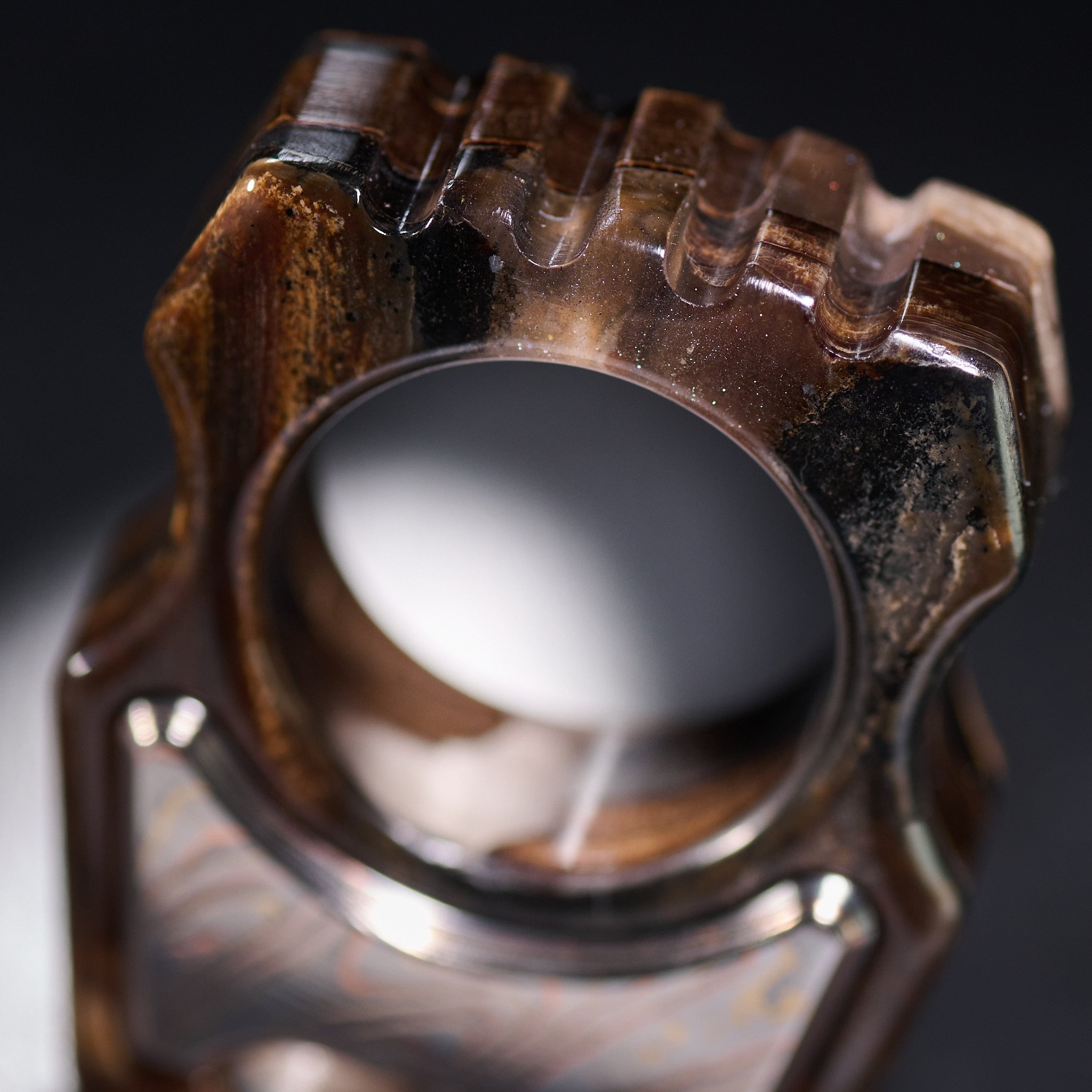 Swampy Whale Keychain β Stabilized Anancus Tusk & TigerMai Damascus Chevron Inlay