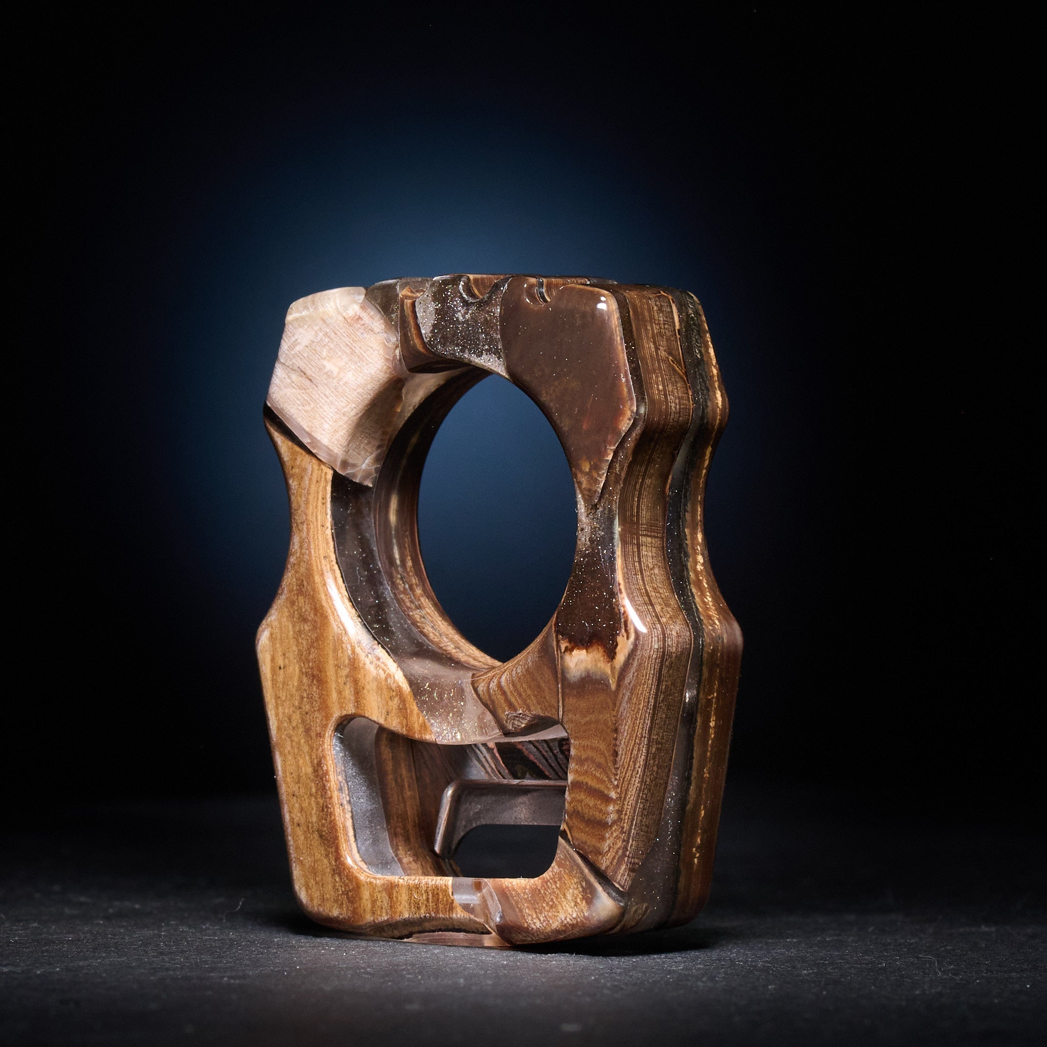 Swampy Whale Keychain β Stabilized Anancus Tusk & TigerMai Damascus Chevron Inlay