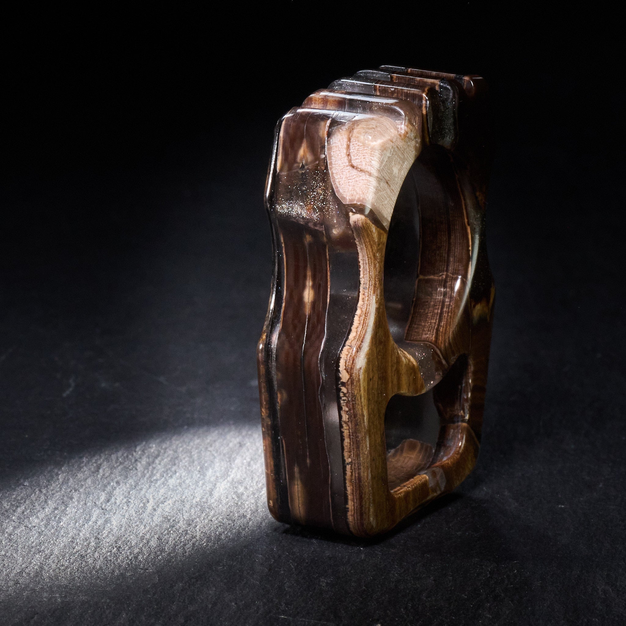 Swampy Whale Keychain β Stabilized Anancus Tusk & TigerMai Damascus Chevron Inlay