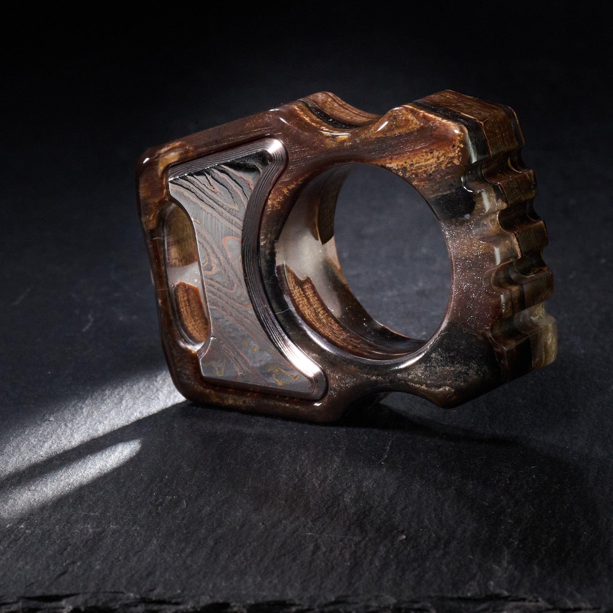 Swampy Whale Keychain β Stabilized Anancus Tusk & TigerMai Damascus Chevron Inlay