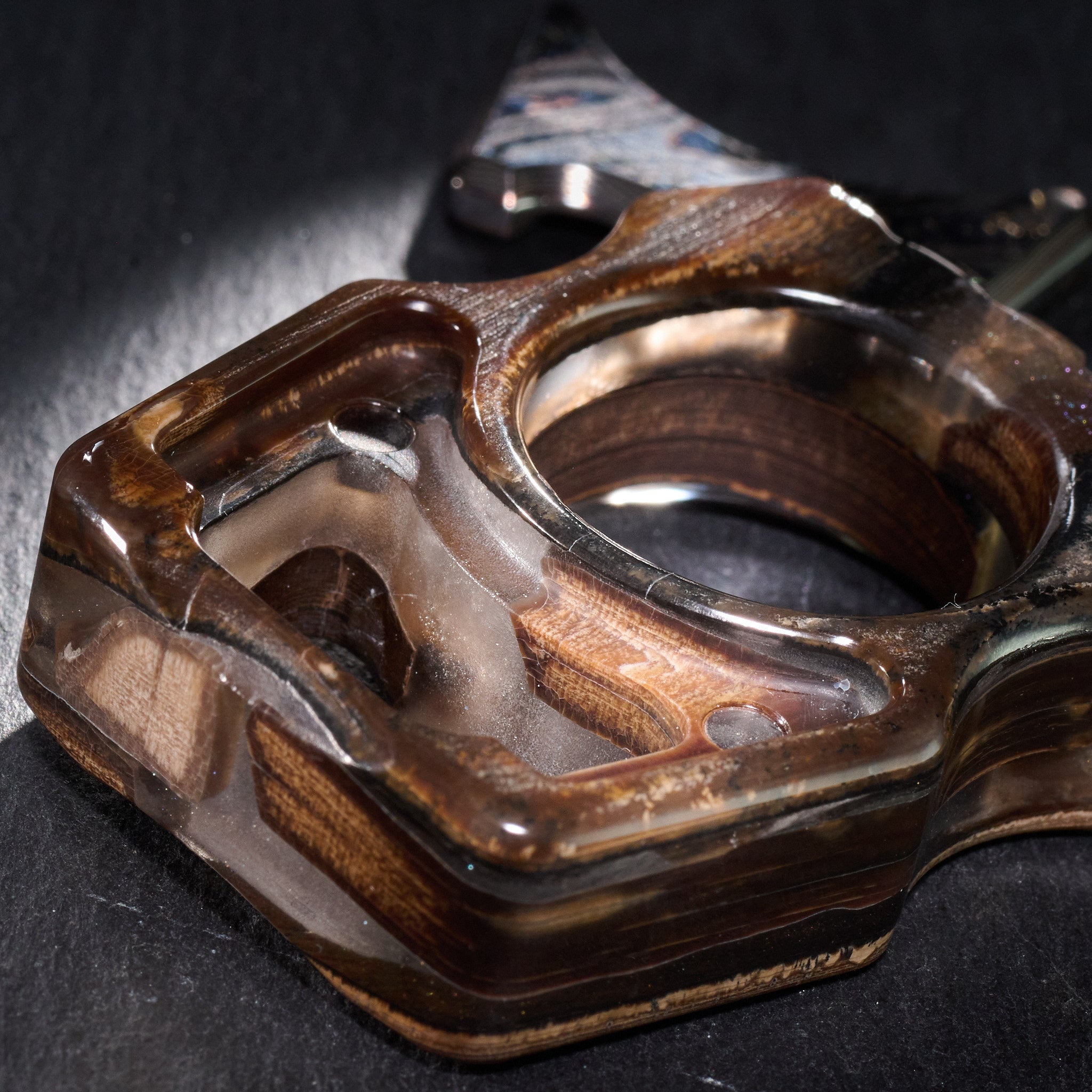 Swampy Whale Keychain β Stabilized Anancus Tusk & TigerMai Damascus Chevron Inlay