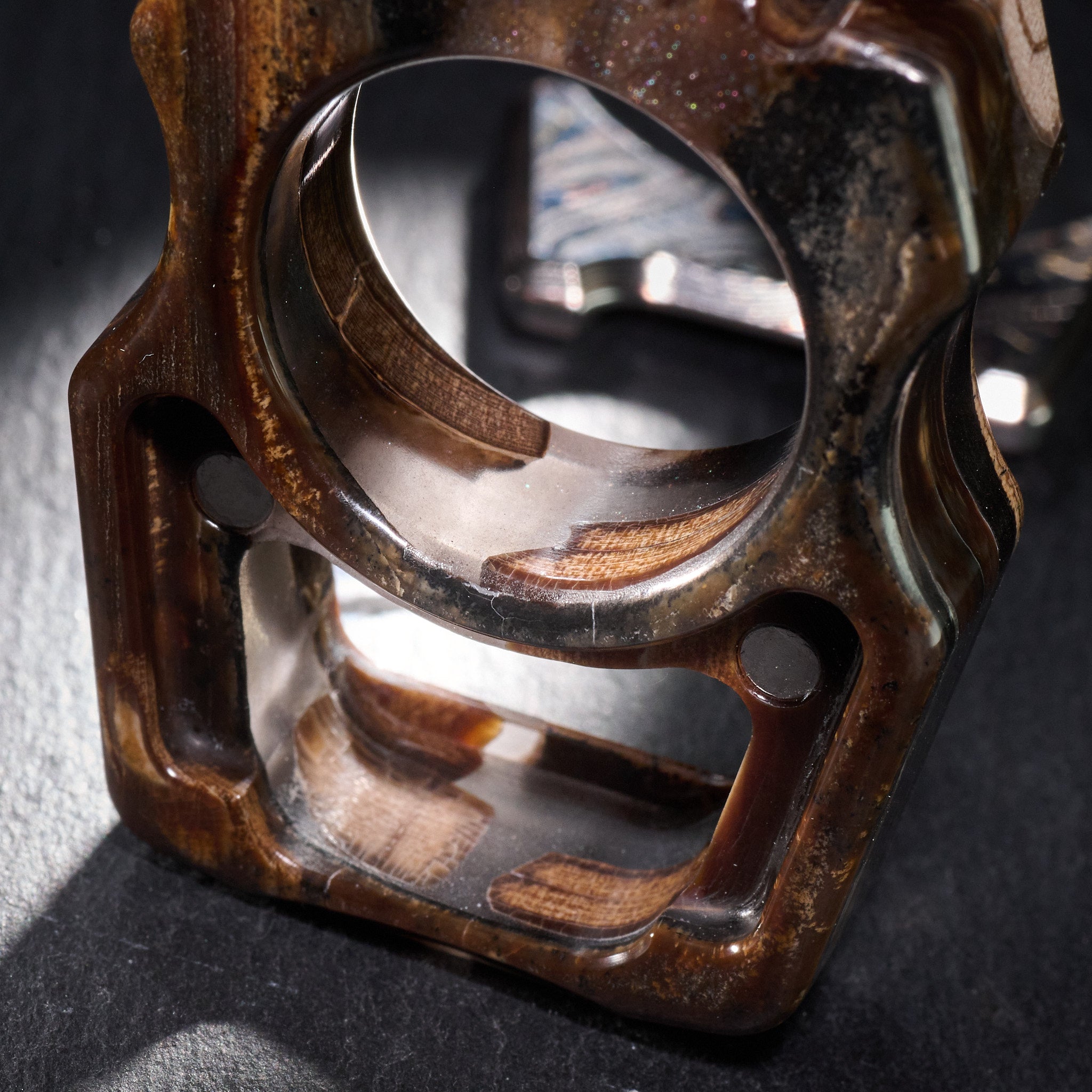 Swampy Whale Keychain β Stabilized Anancus Tusk & TigerMai Damascus Chevron Inlay