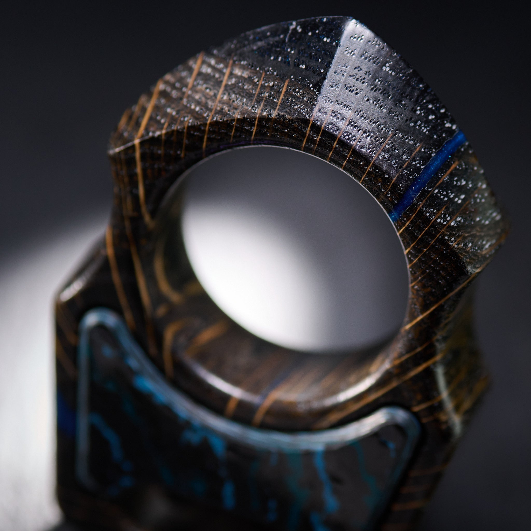 Stabilized Oak EDC Keychain Swampy Shark & Arctic Storm Carbon Fiber Inlay