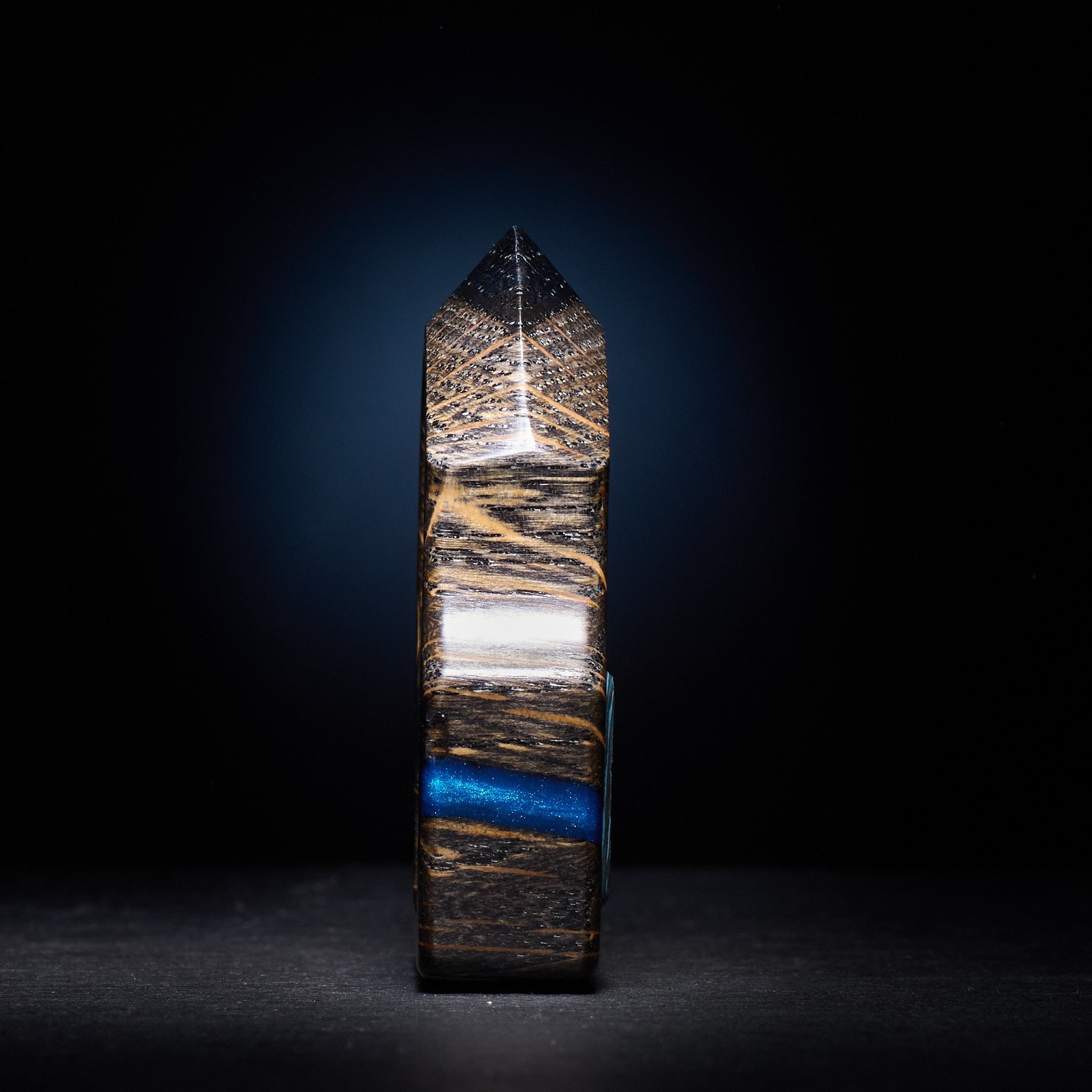 Stabilized Oak EDC Keychain Swampy Shark & Arctic Storm Carbon Fiber Inlay