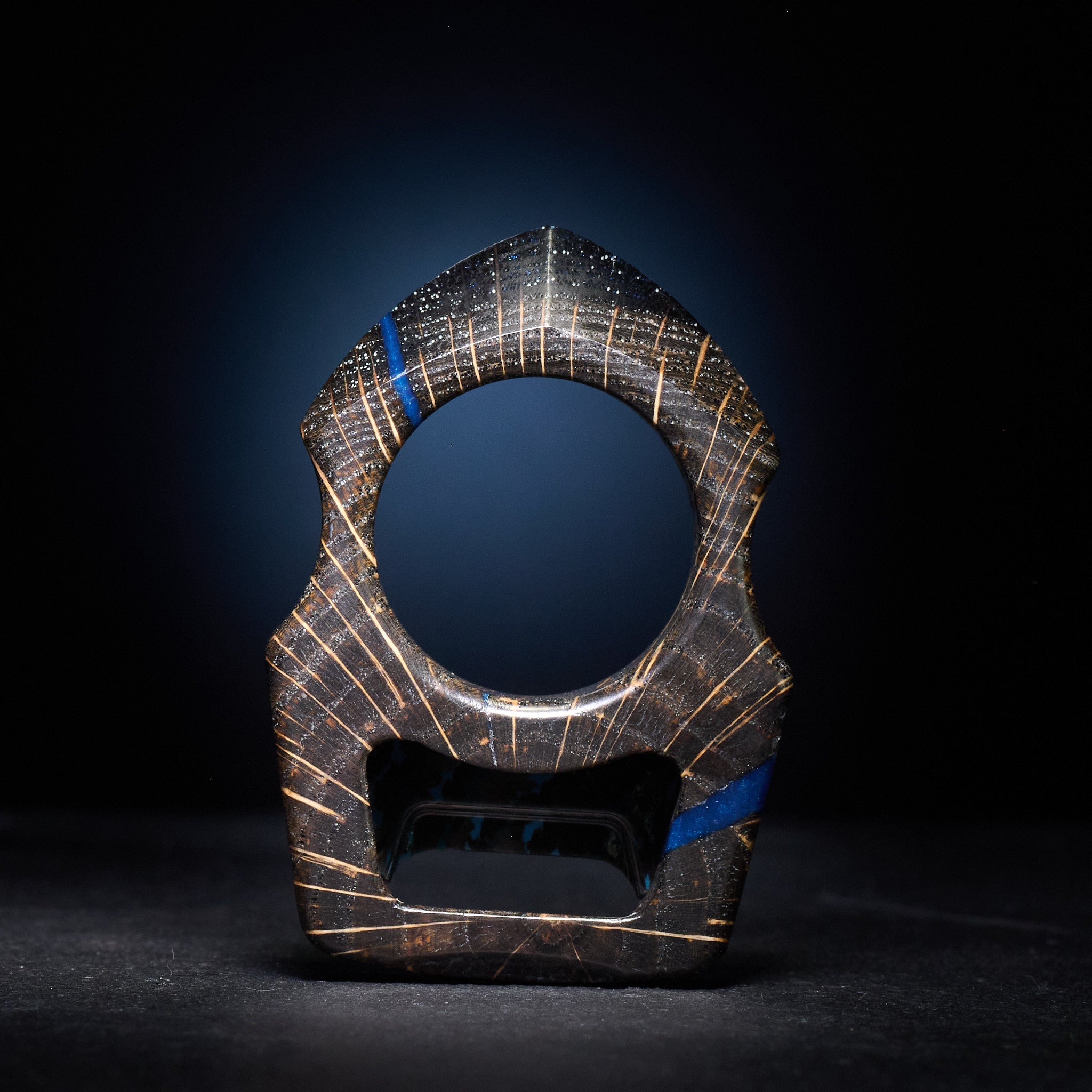 Stabilized Oak EDC Keychain Swampy Shark & Arctic Storm Carbon Fiber Inlay