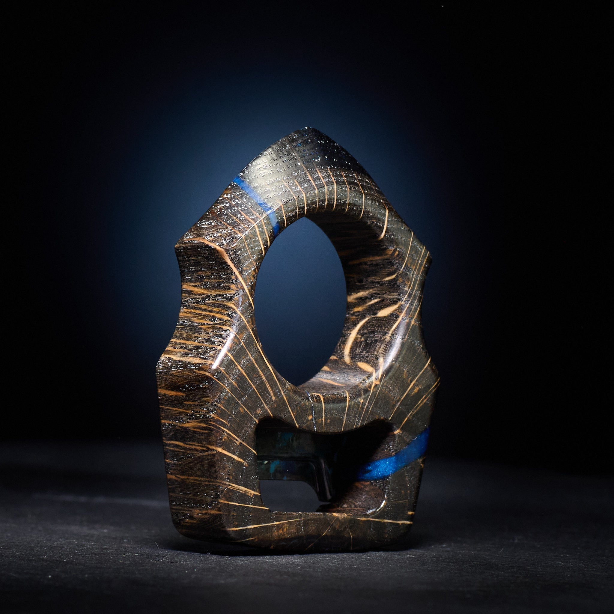 Stabilized Oak EDC Keychain Swampy Shark & Arctic Storm Carbon Fiber Inlay