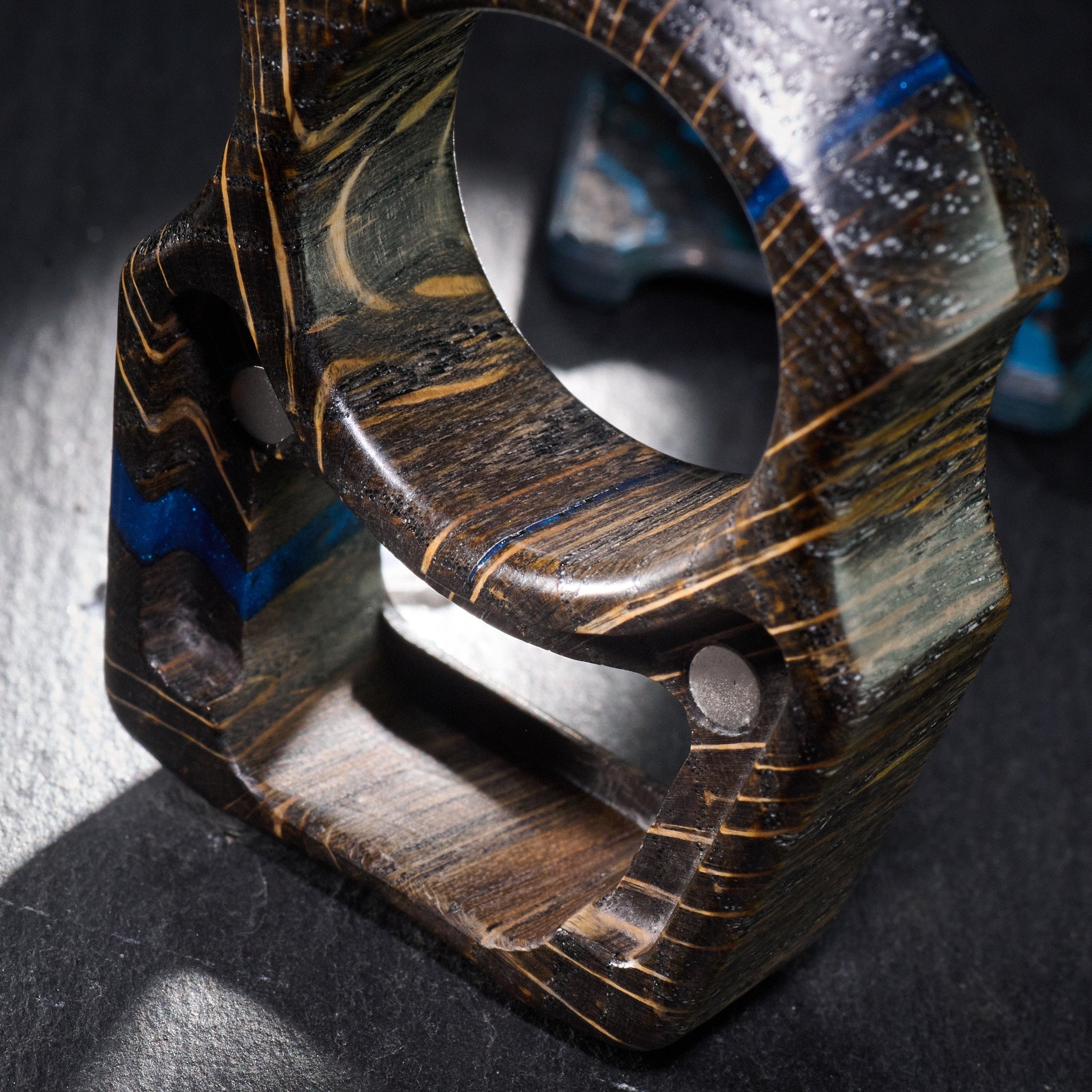 Stabilized Oak EDC Keychain Swampy Shark & Arctic Storm Carbon Fiber Inlay