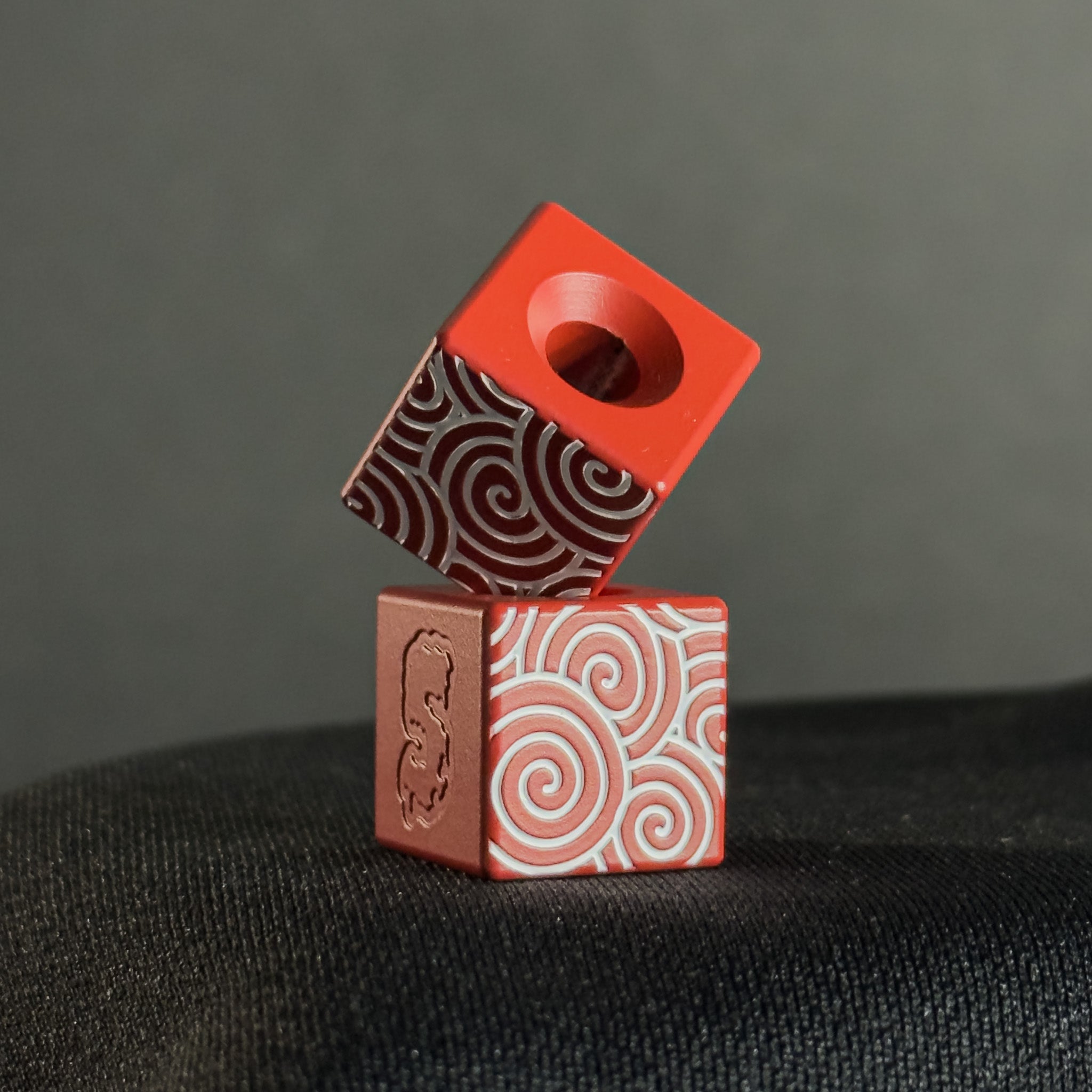 Cube Paracord Bead — White Japanese Pattern in Firehouse Red Cerakote