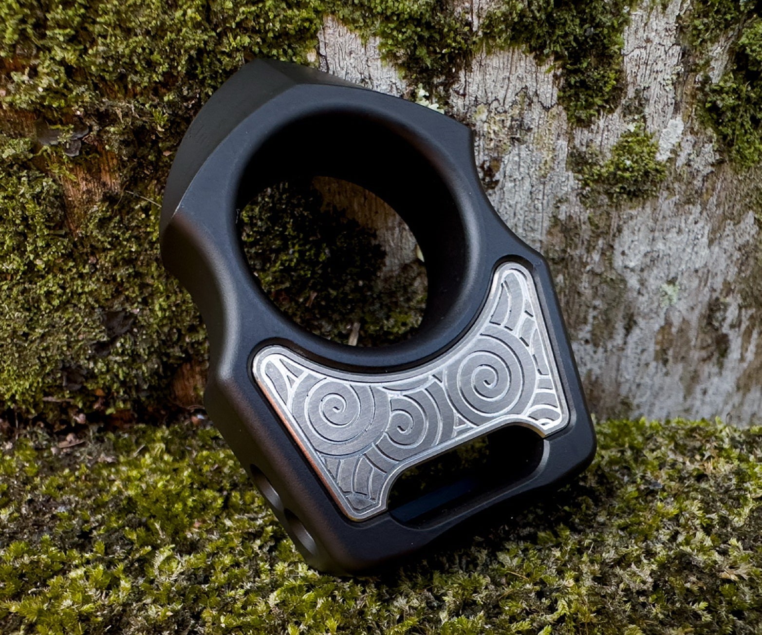 Titanium Sandblasted Japanese Pattern Inlay for Swampy Custom Keychains