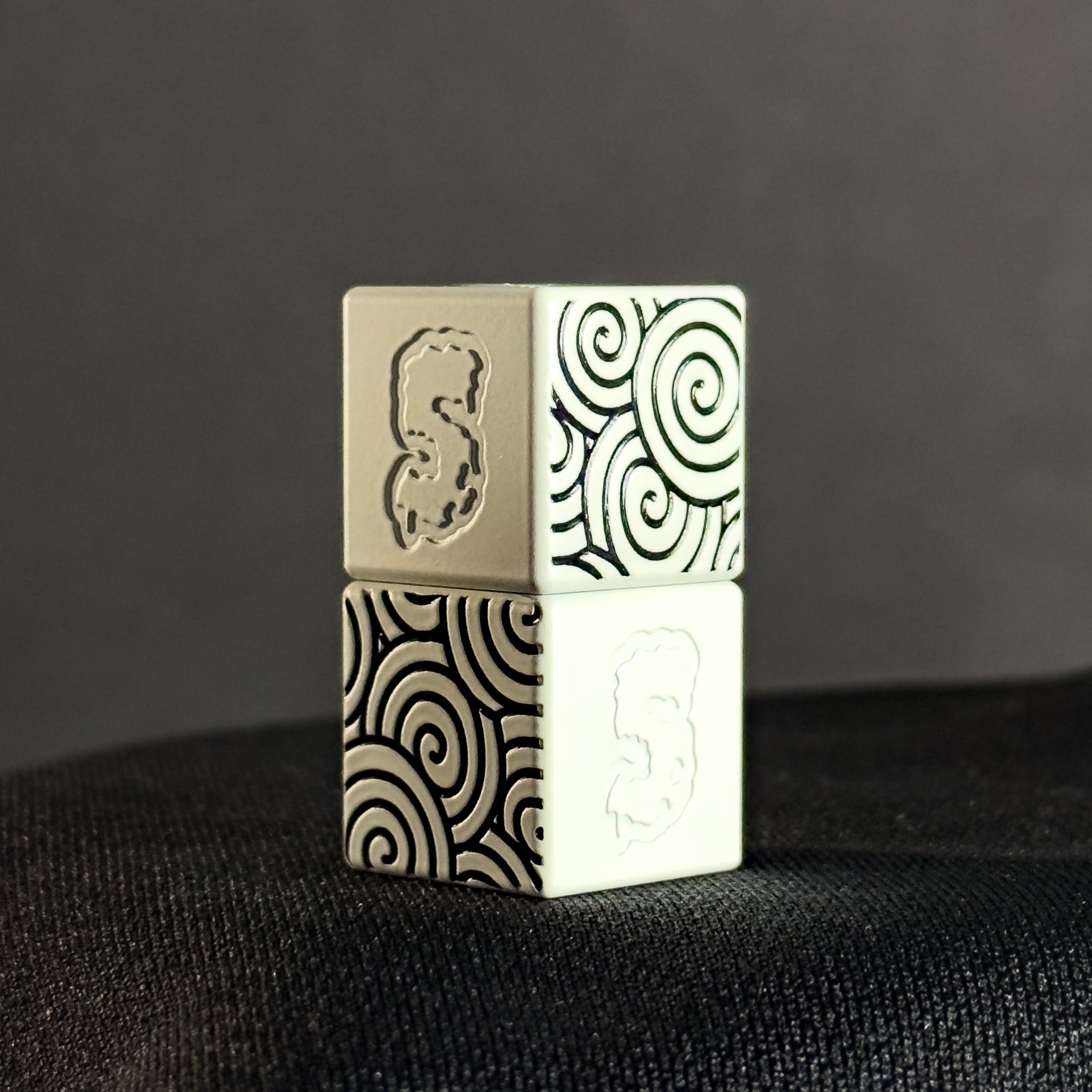 Lanyard Bead — Cube, Black Japanese Pattern in Snow White Cerakote
