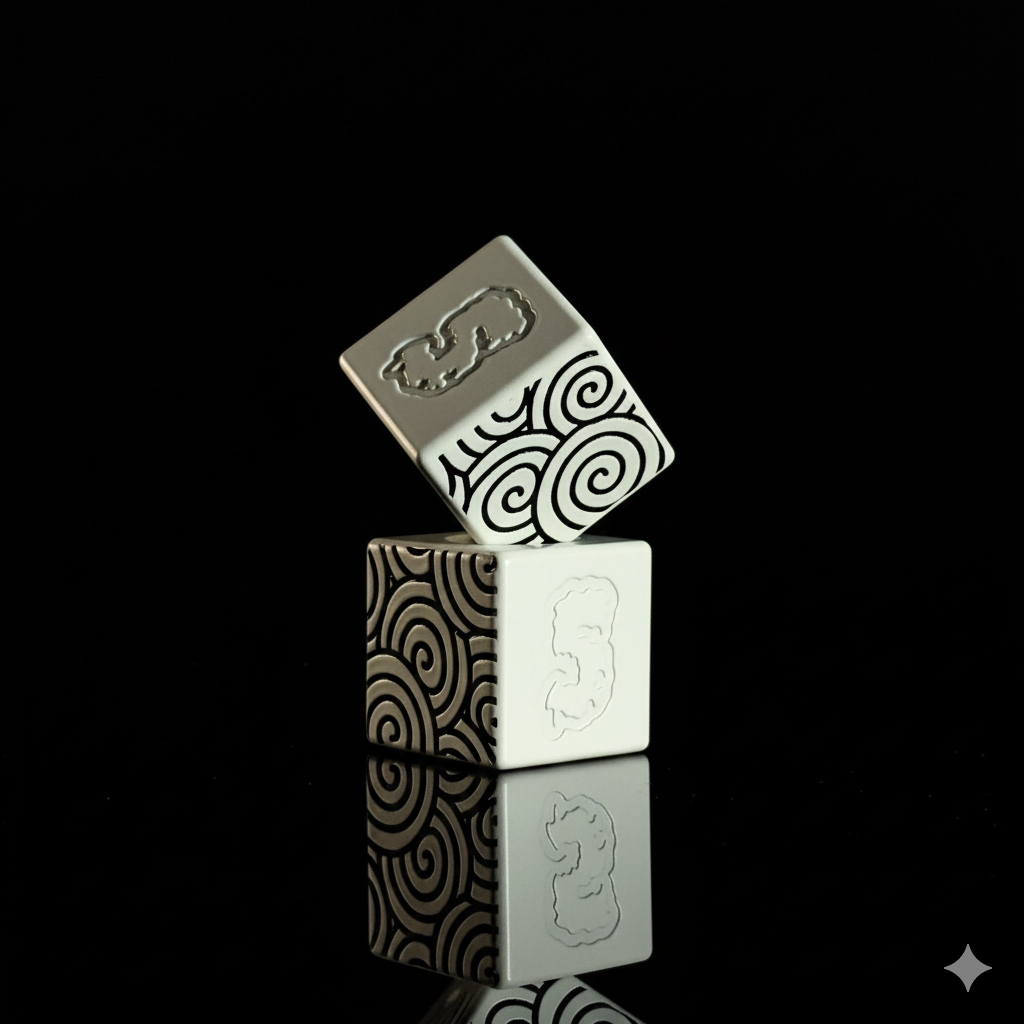 Lanyard Bead β Cube, Black Japanese Pattern in Snow White Cerakote