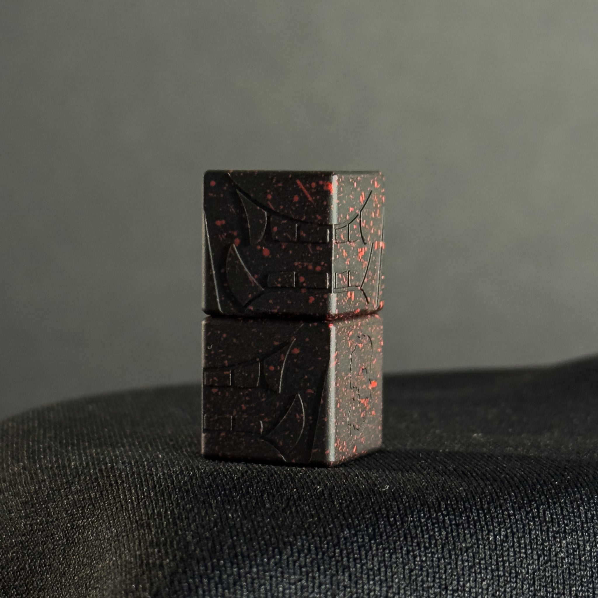 Cube Paracord Bead — Mengu Mempo Pattern in Armor Black/Red Splatter Cerakote