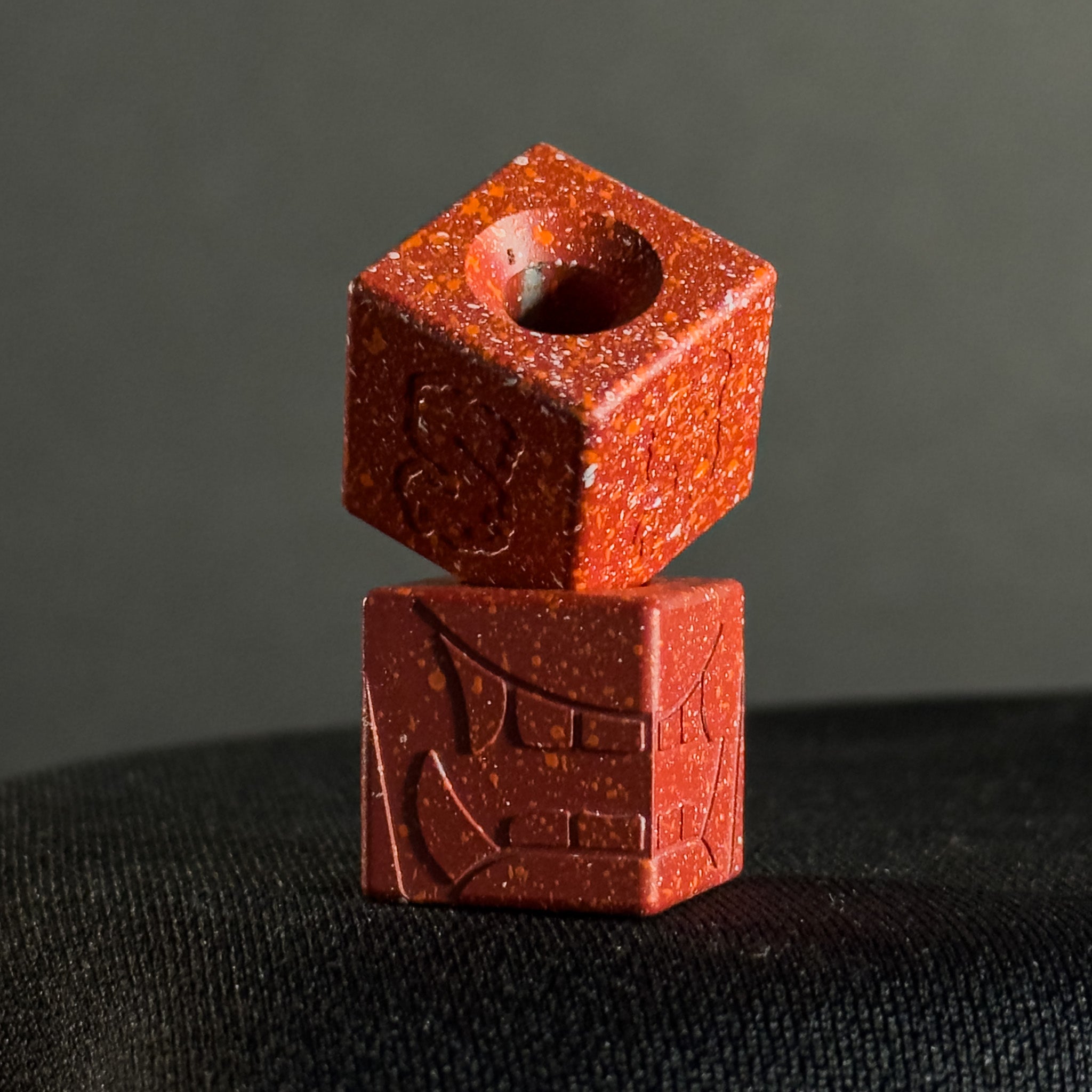 Knife Lanyard Bead β Cube, Mengu Mempo Pattern in Firehouse Red Splatter Cerakote