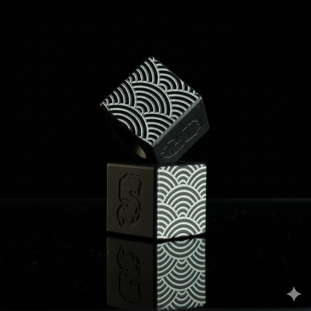 Paracord Bead Cube β White Seigaiha Pattern in Armor Black Cerakote
