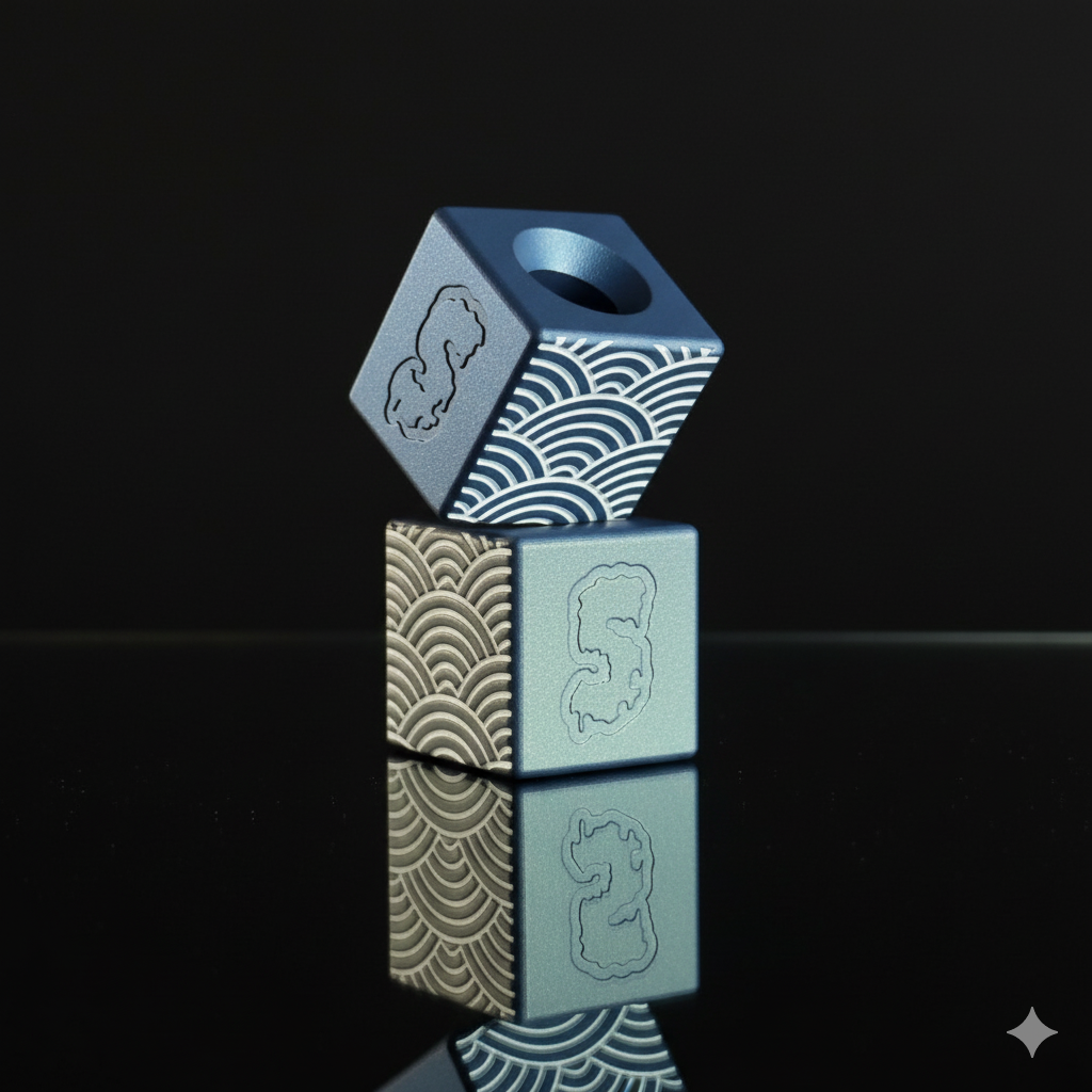 Cube Paracord Bead β White Seigaiha Pattern in Northern Lights Cerakote