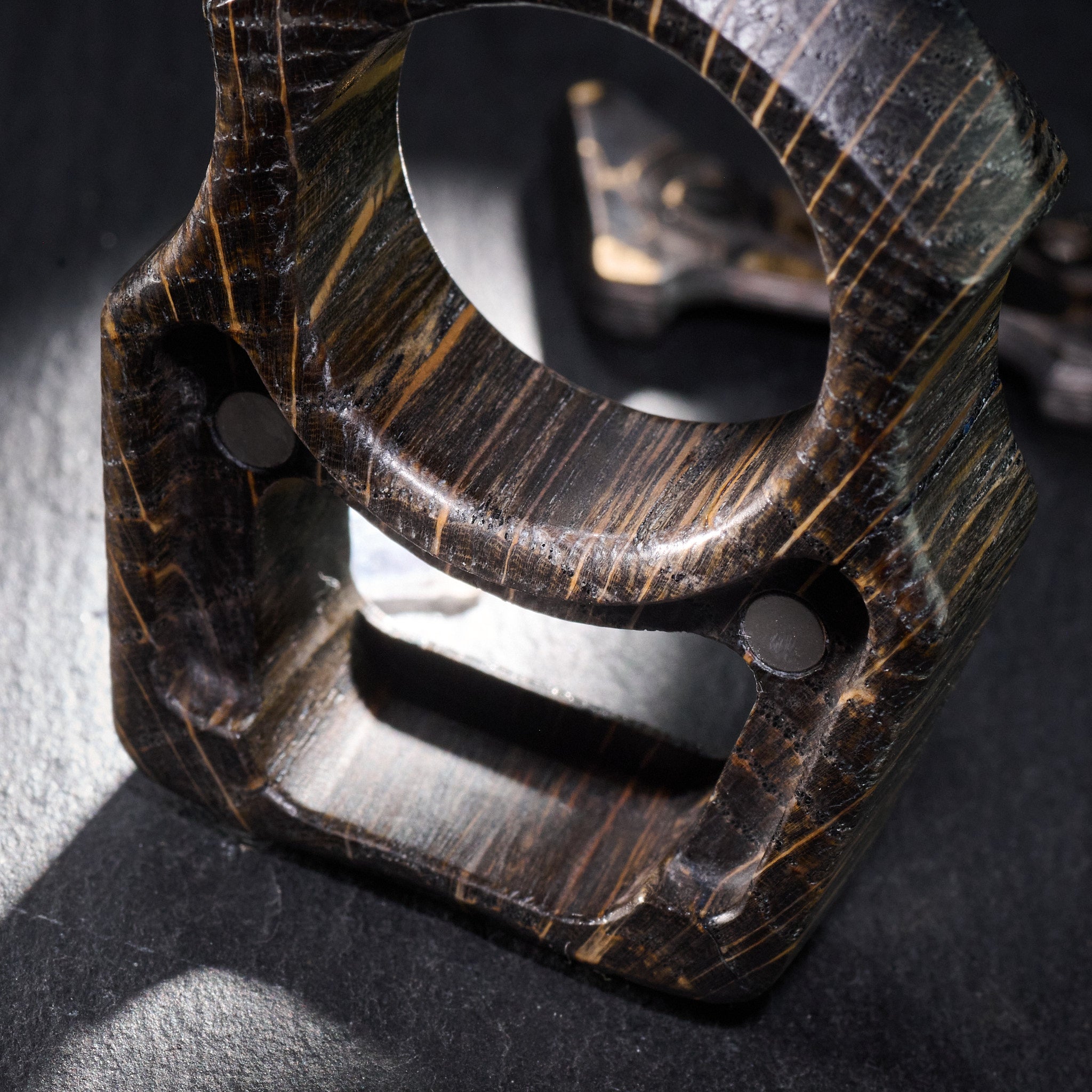 Stabilized Wood EDC Keychain – Swampy Shark with Carbon Fiber Gold Camo Inlay