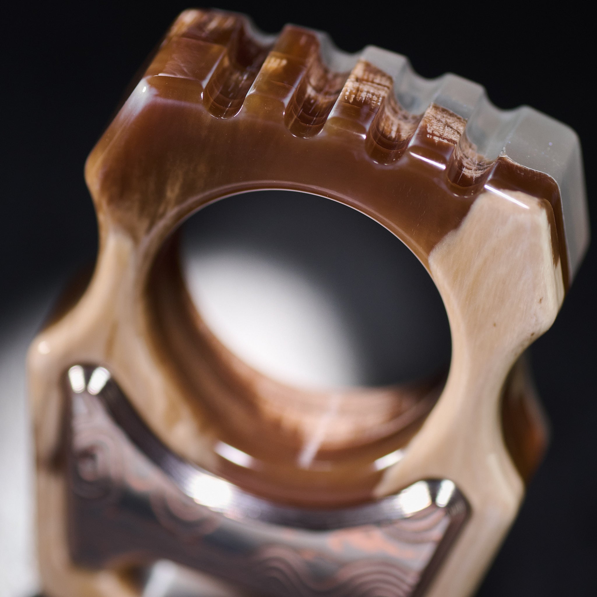 Stabilized Anancus Tusk β Swampy Whale EDC Keychain & CopperMai Damascus Raindrop Inlay