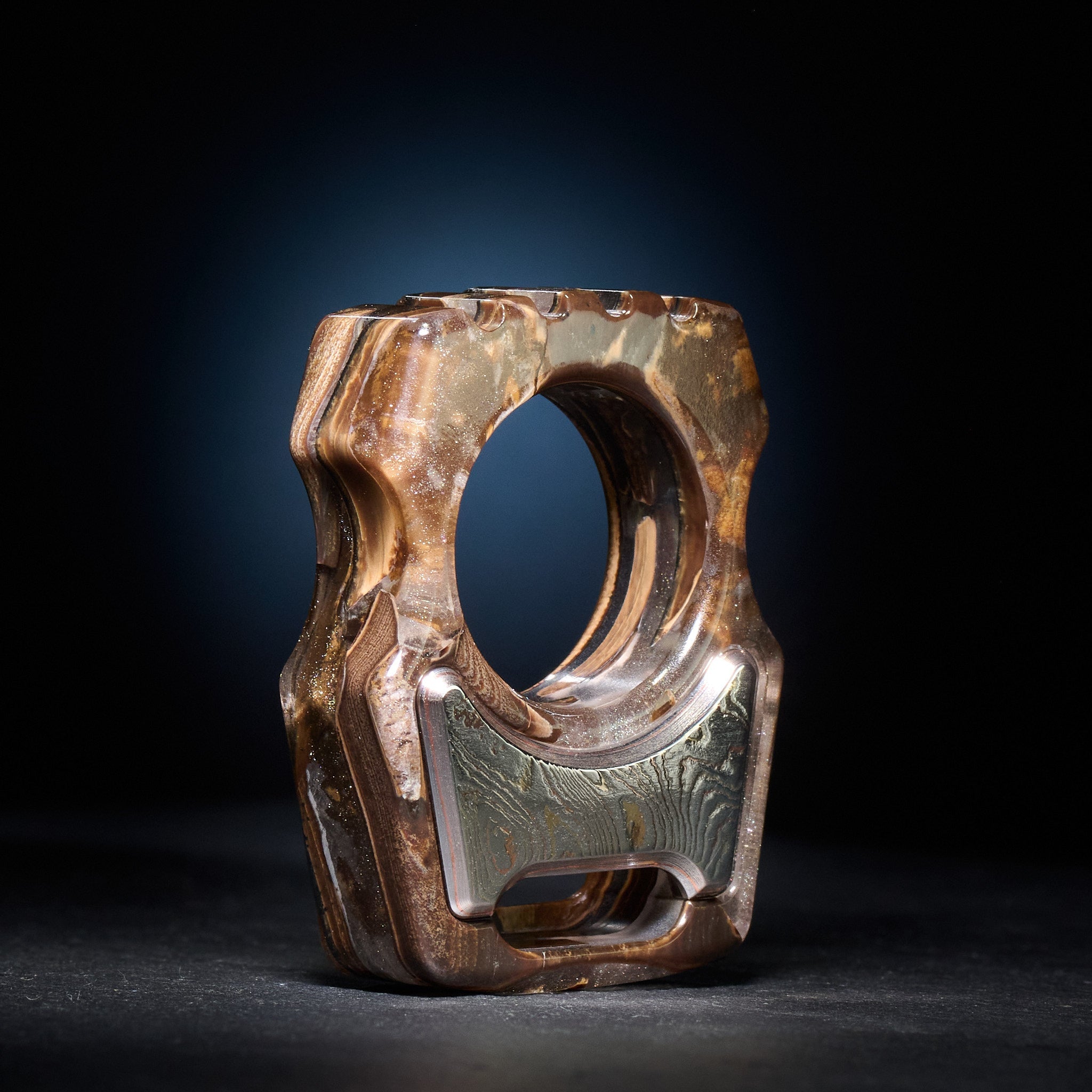 Stabilized Anancus Tusk — Swampy Whale EDC Keychain & TigerMai Damascus Chevron Inlay