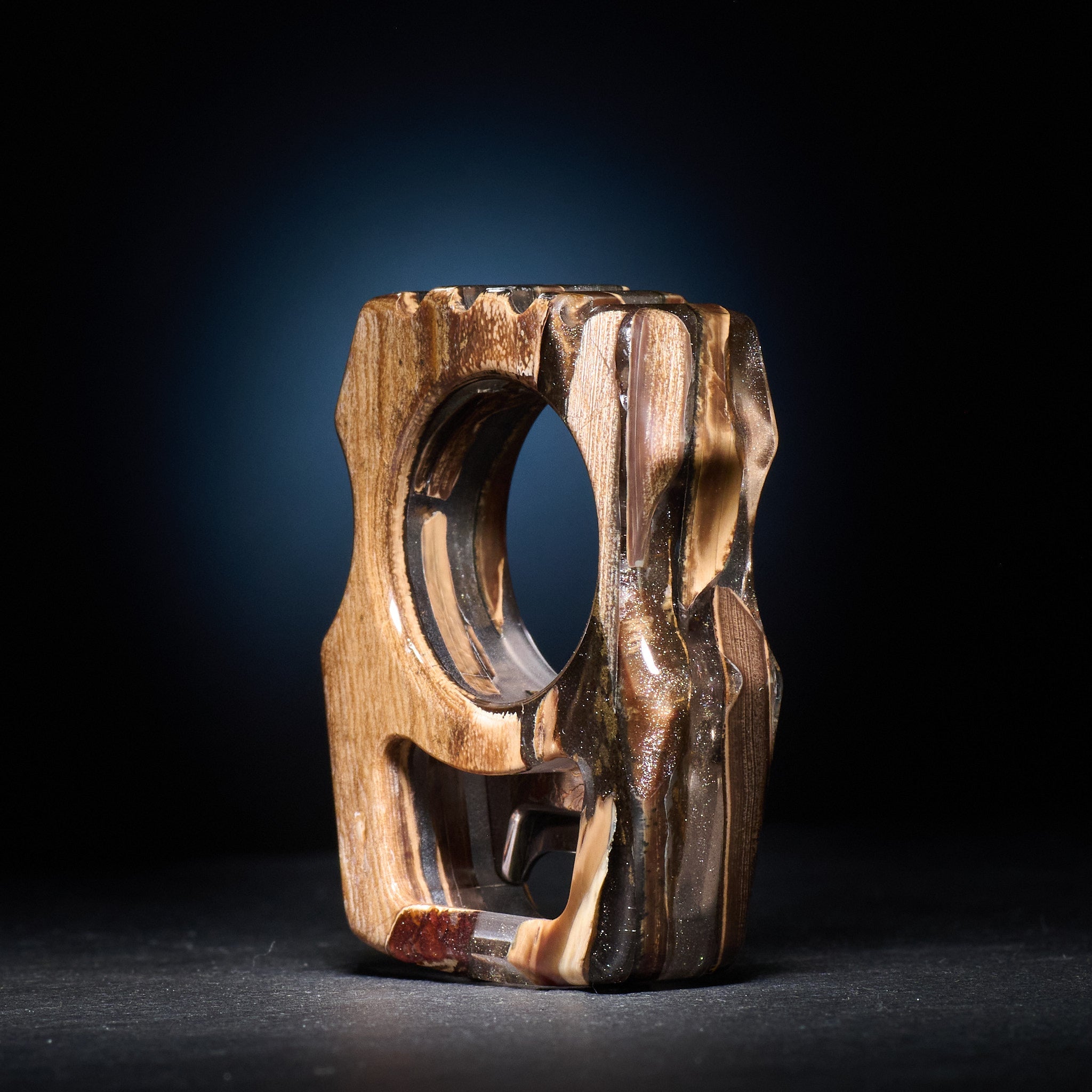 Stabilized Anancus Tusk β Swampy Whale EDC Keychain & TigerMai Damascus Chevron Inlay