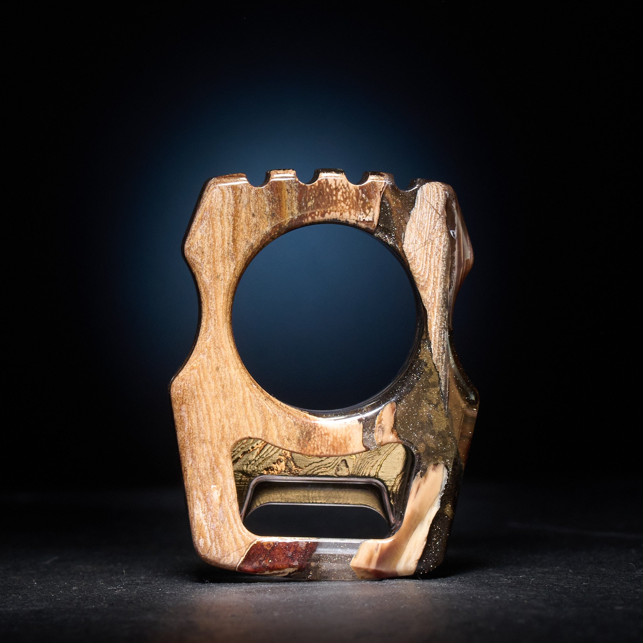 Stabilized Anancus Tusk β Swampy Whale EDC Keychain & TigerMai Damascus Chevron Inlay