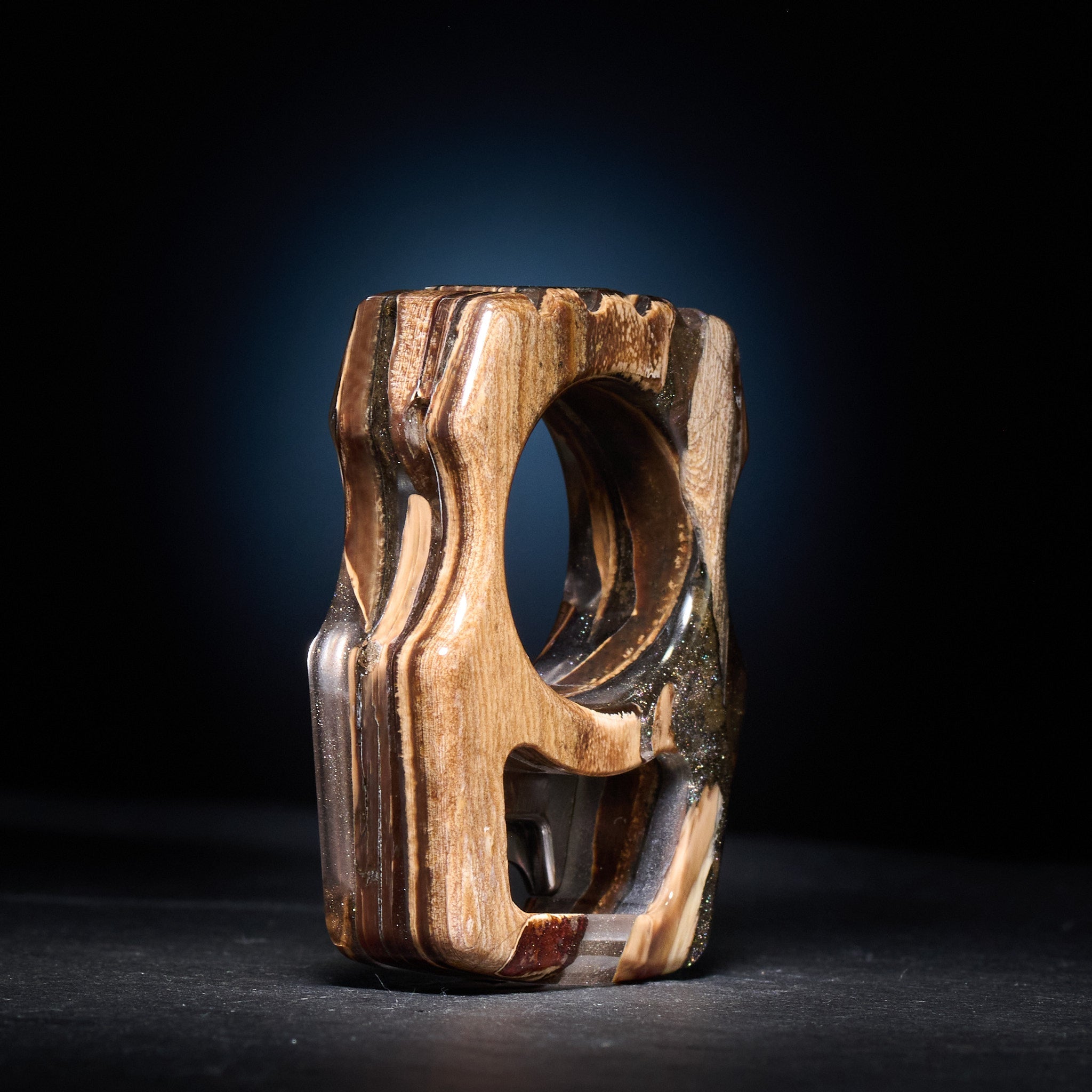 Stabilized Anancus Tusk β Swampy Whale EDC Keychain & TigerMai Damascus Chevron Inlay