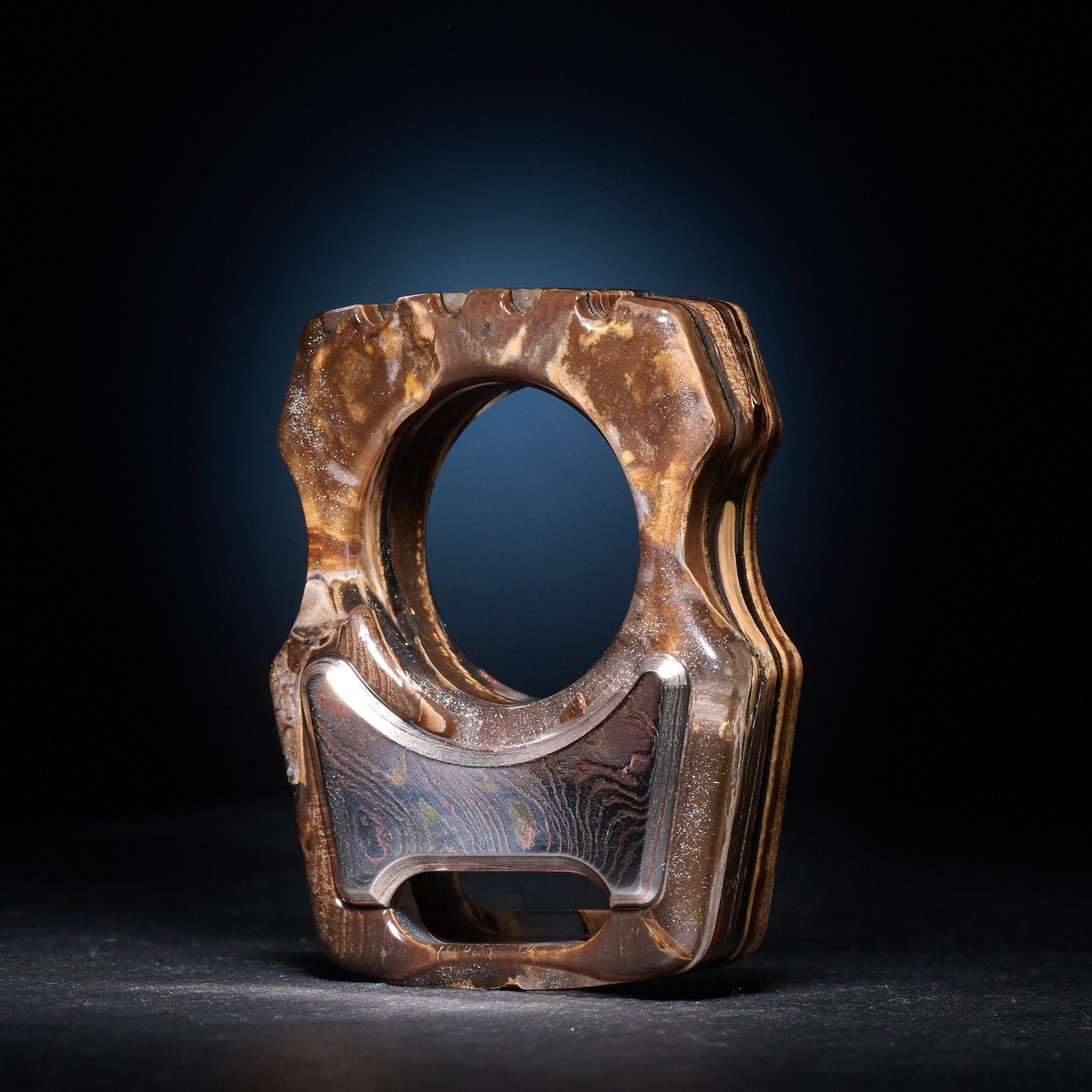 Stabilized Anancus Tusk β Swampy Whale EDC Keychain & TigerMai Damascus Chevron Inlay