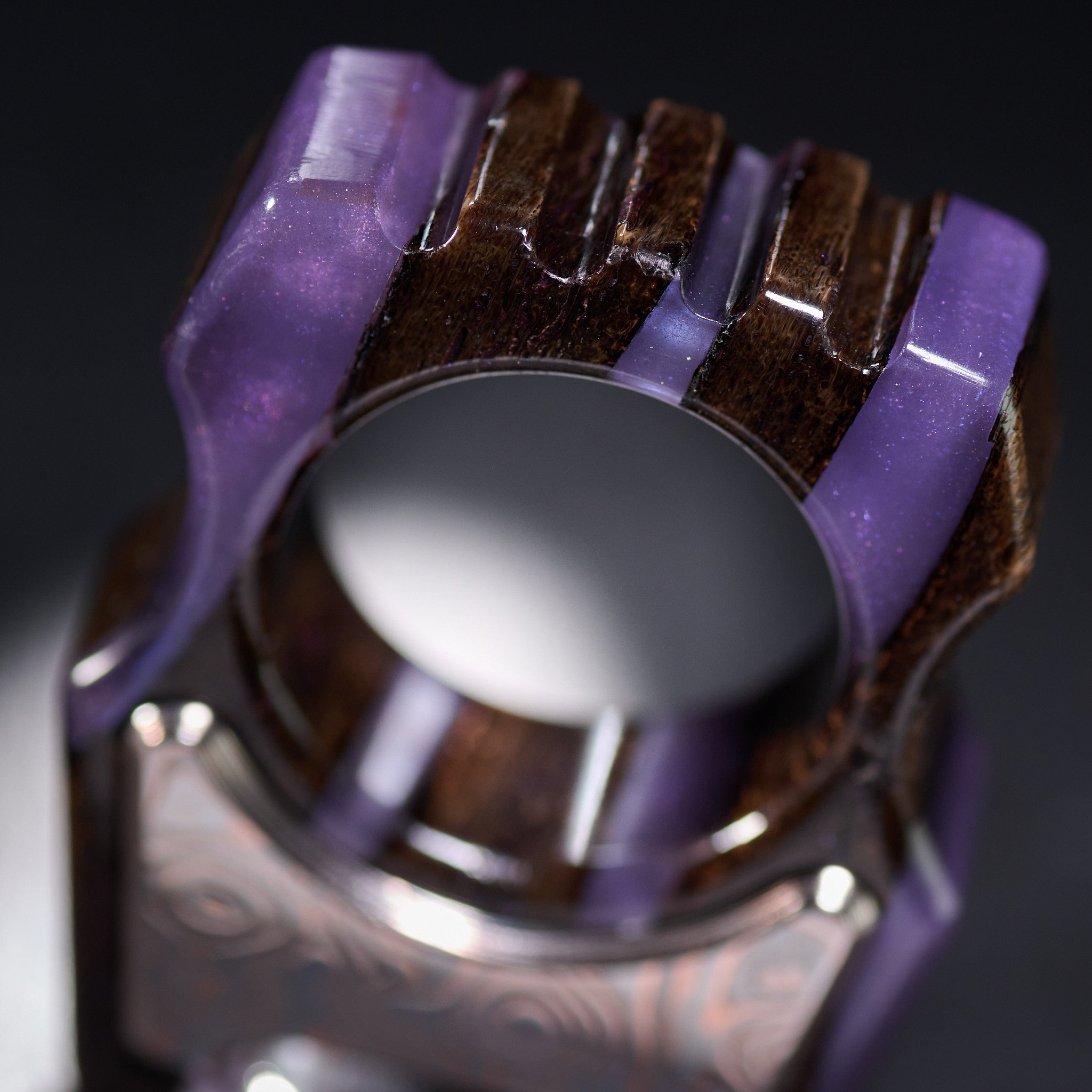 Stabilized Mammoth Bone β Swampy Whale EDC Keychain & CopperMai Damascus Raindrop Inlay