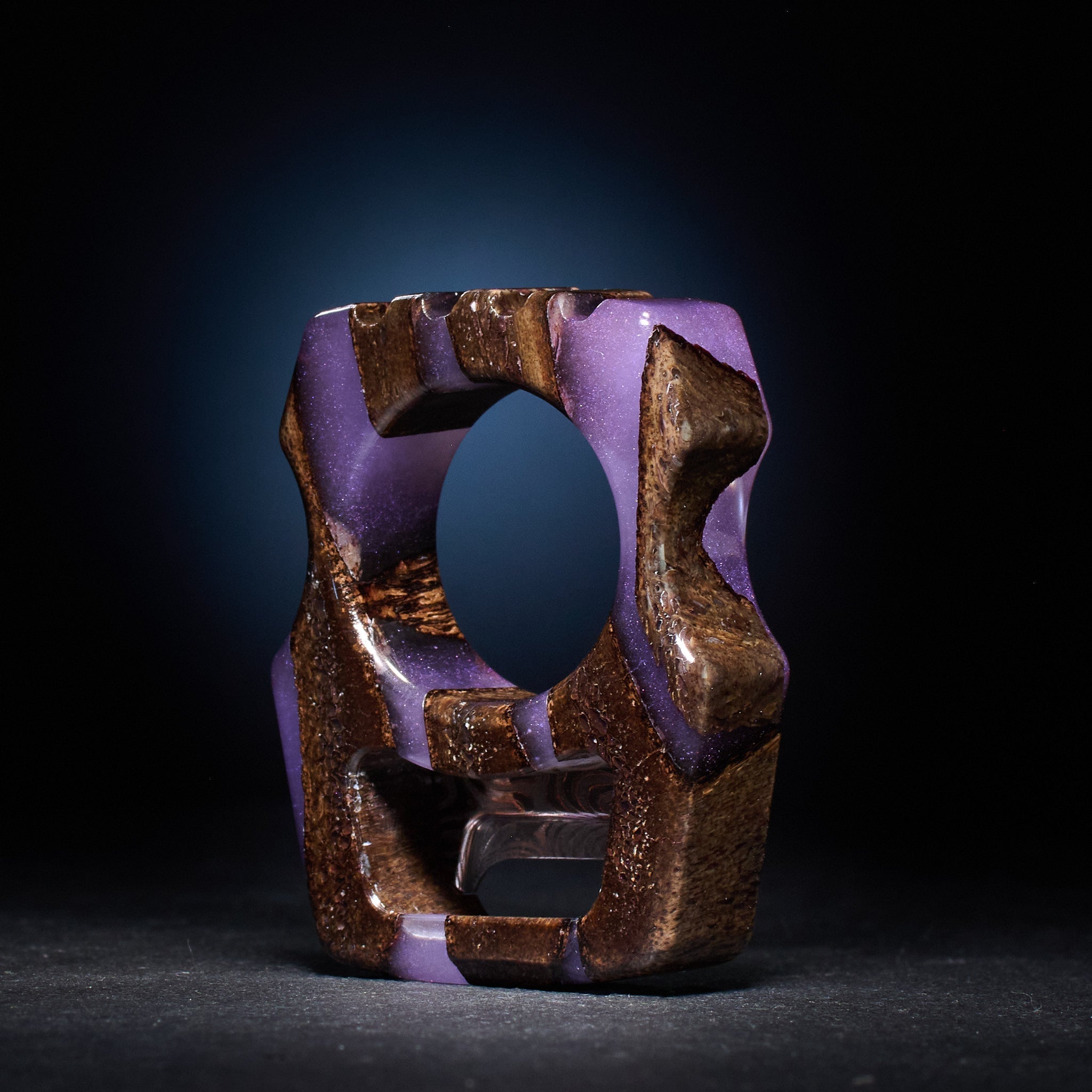 Stabilized Mammoth Bone β Swampy Whale EDC Keychain & CopperMai Damascus Raindrop Inlay