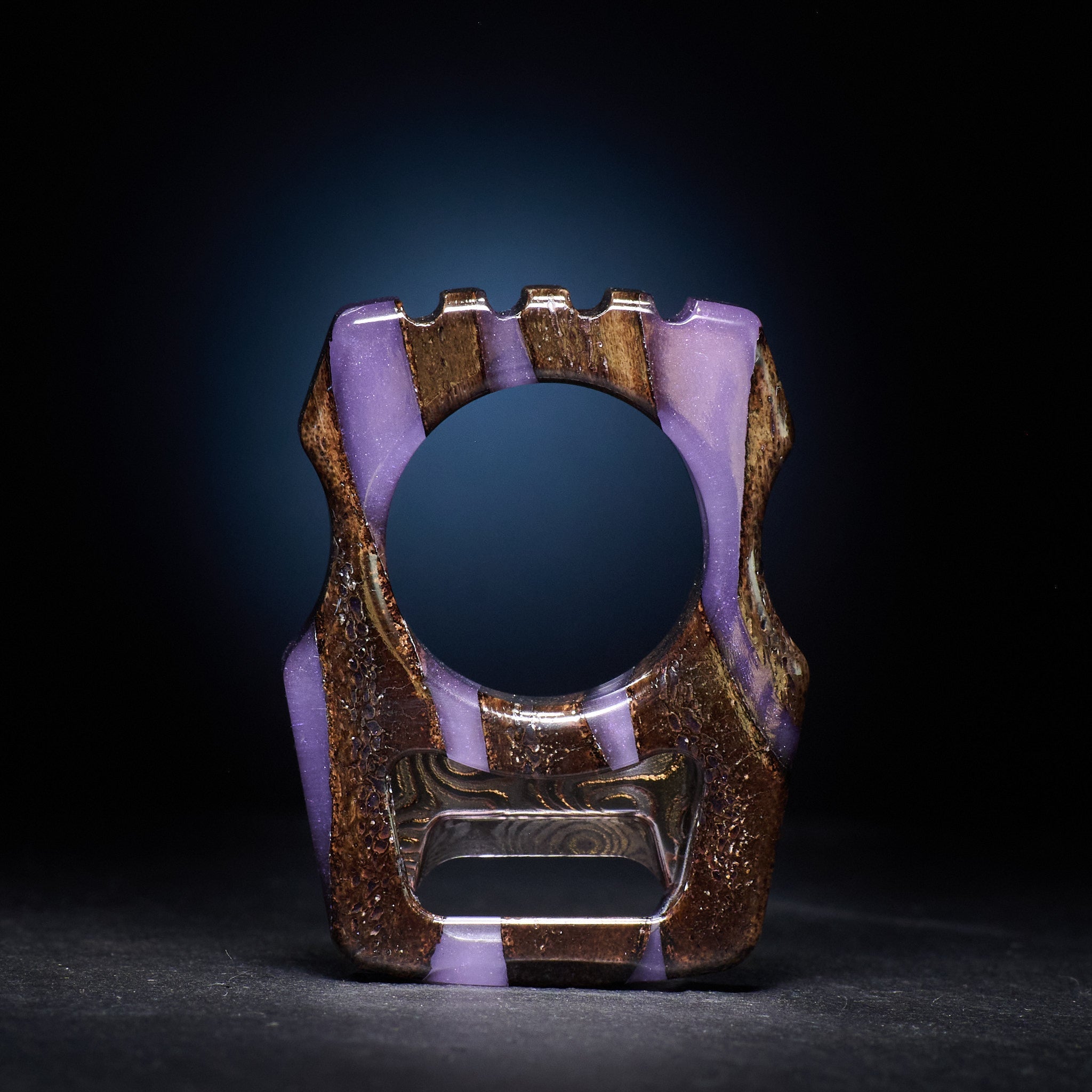 Stabilized Mammoth Bone β Swampy Whale EDC Keychain & CopperMai Damascus Raindrop Inlay